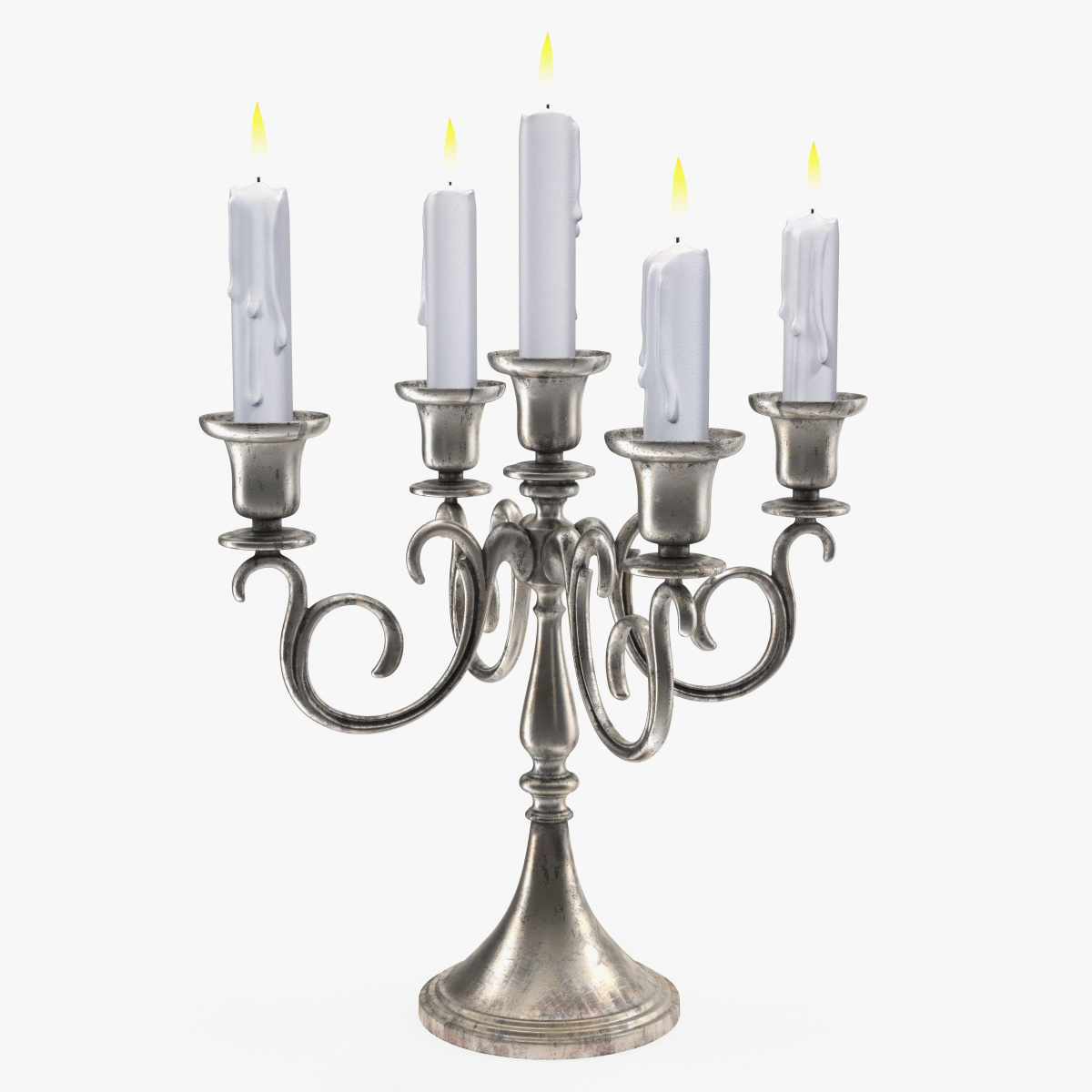 3D Silver Candlestick with Candles
