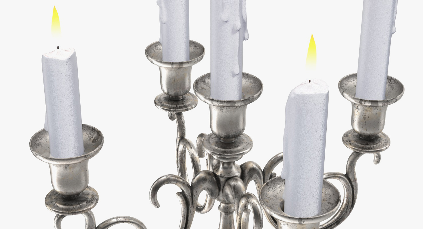 3D Silver Candlestick with Candles