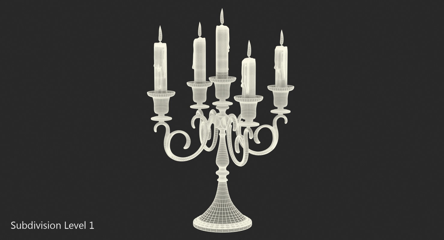 3D Silver Candlestick with Candles