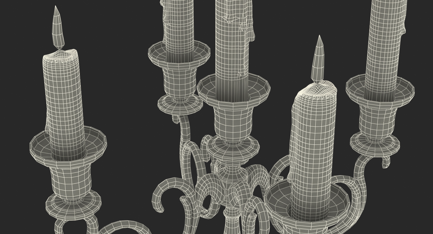 3D Silver Candlestick with Candles