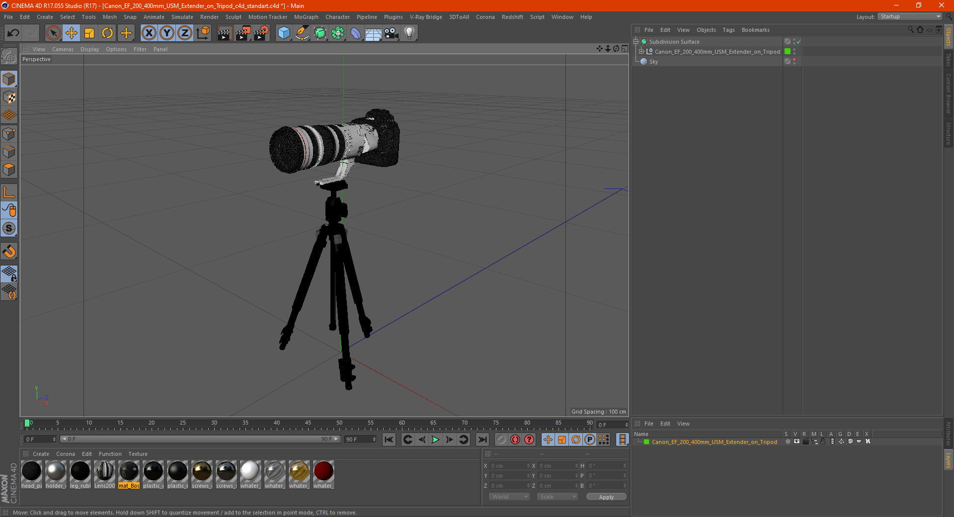 3D Canon EF 200 400mm USM Extender on Tripod