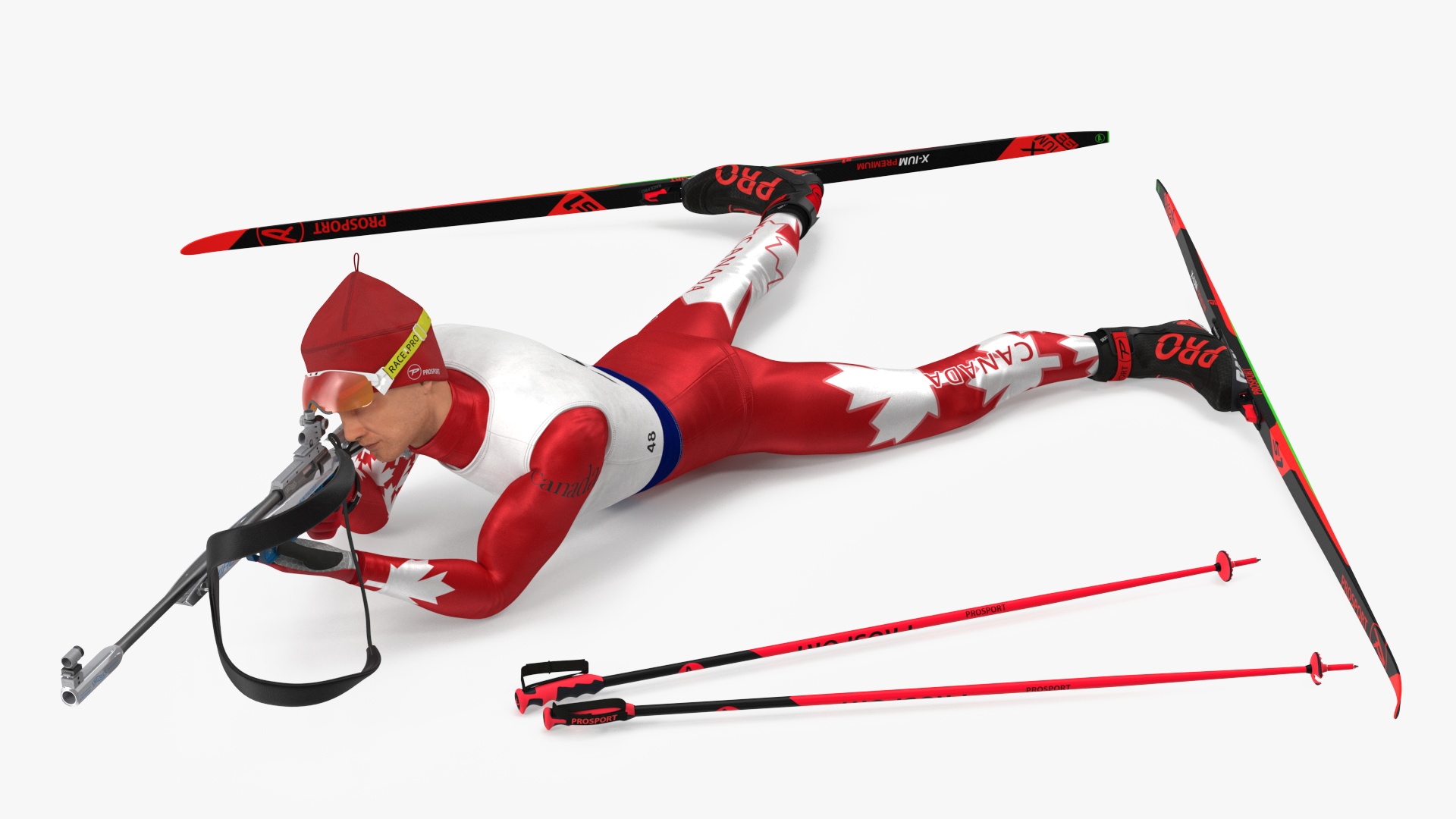3D model Biathlete Fully Equipped Canada Team Shooting Pose