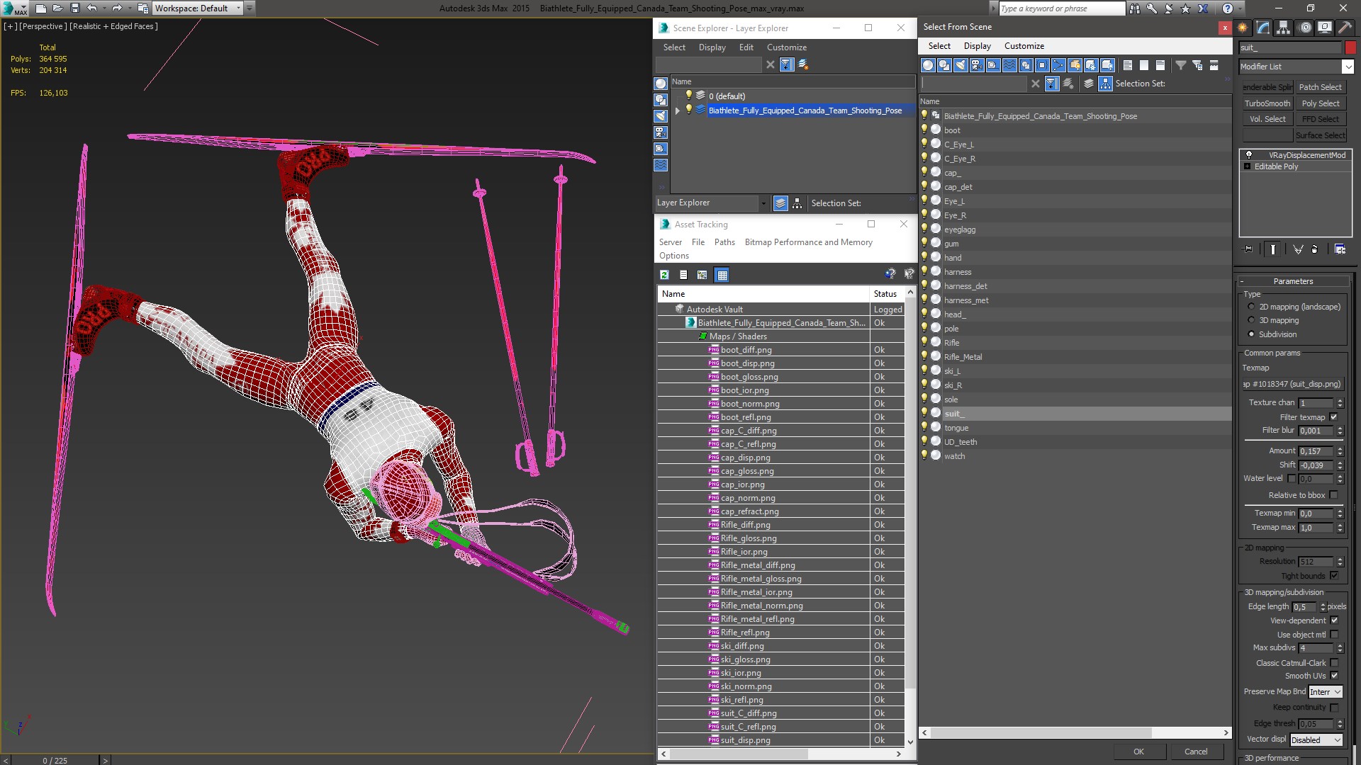 3D model Biathlete Fully Equipped Canada Team Shooting Pose
