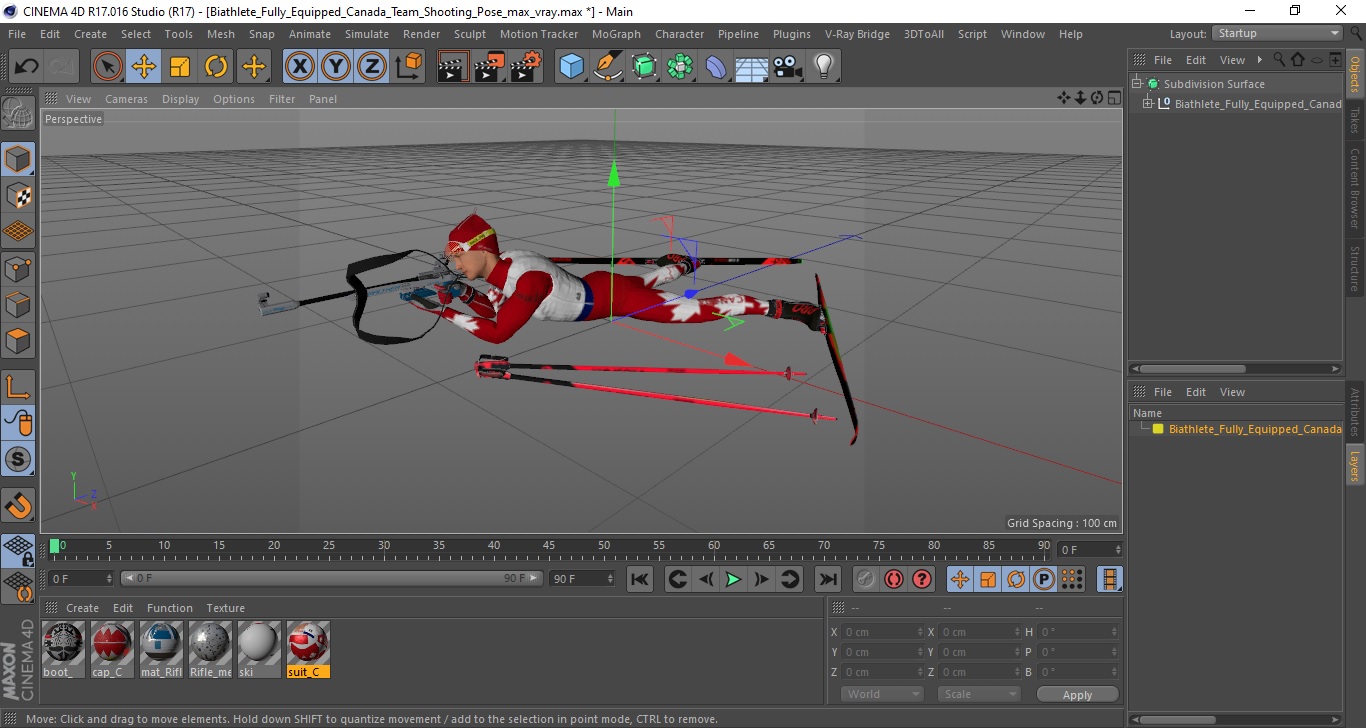 3D model Biathlete Fully Equipped Canada Team Shooting Pose