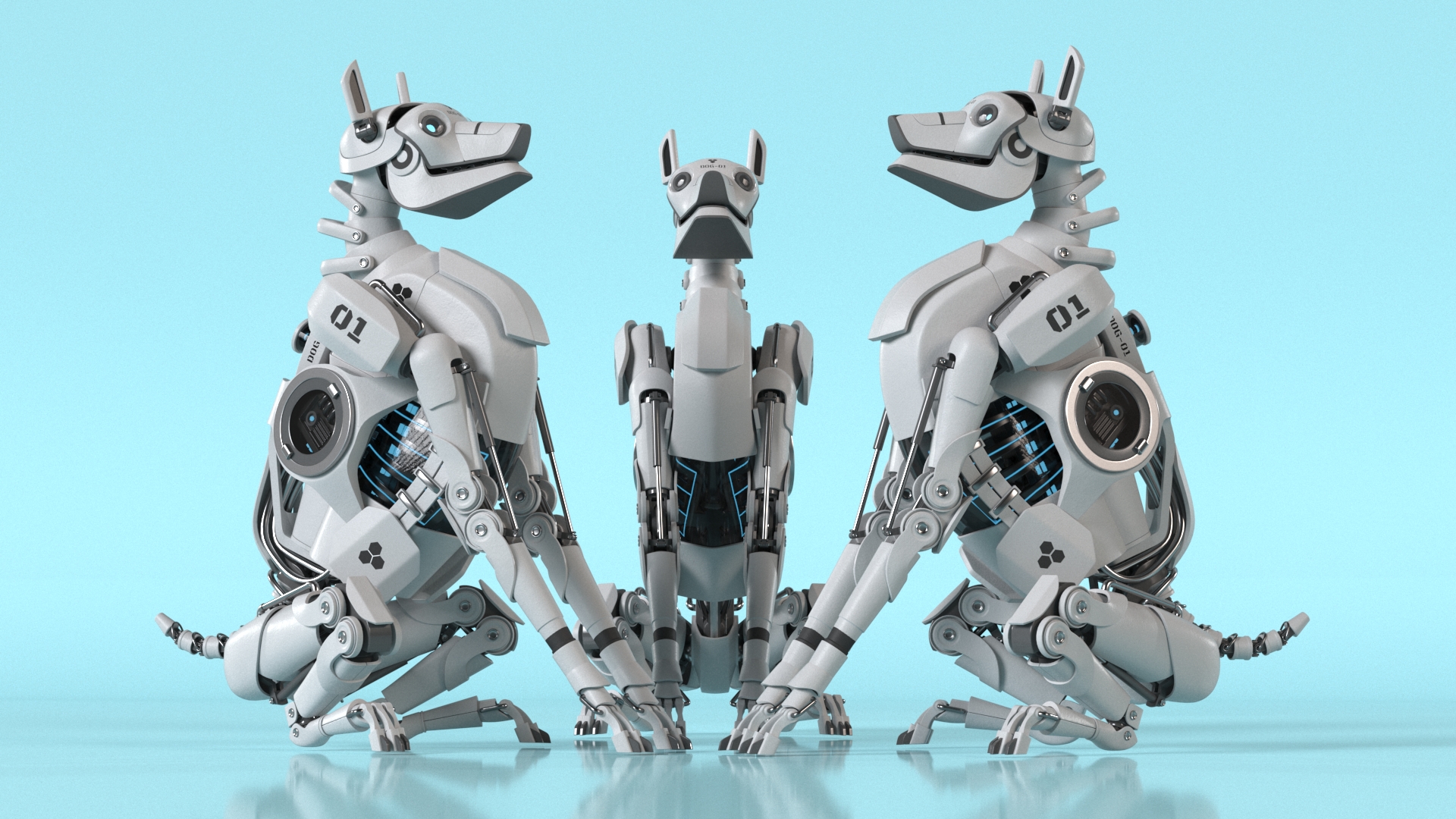 3D Sitting Futuristic Robotic Dog White