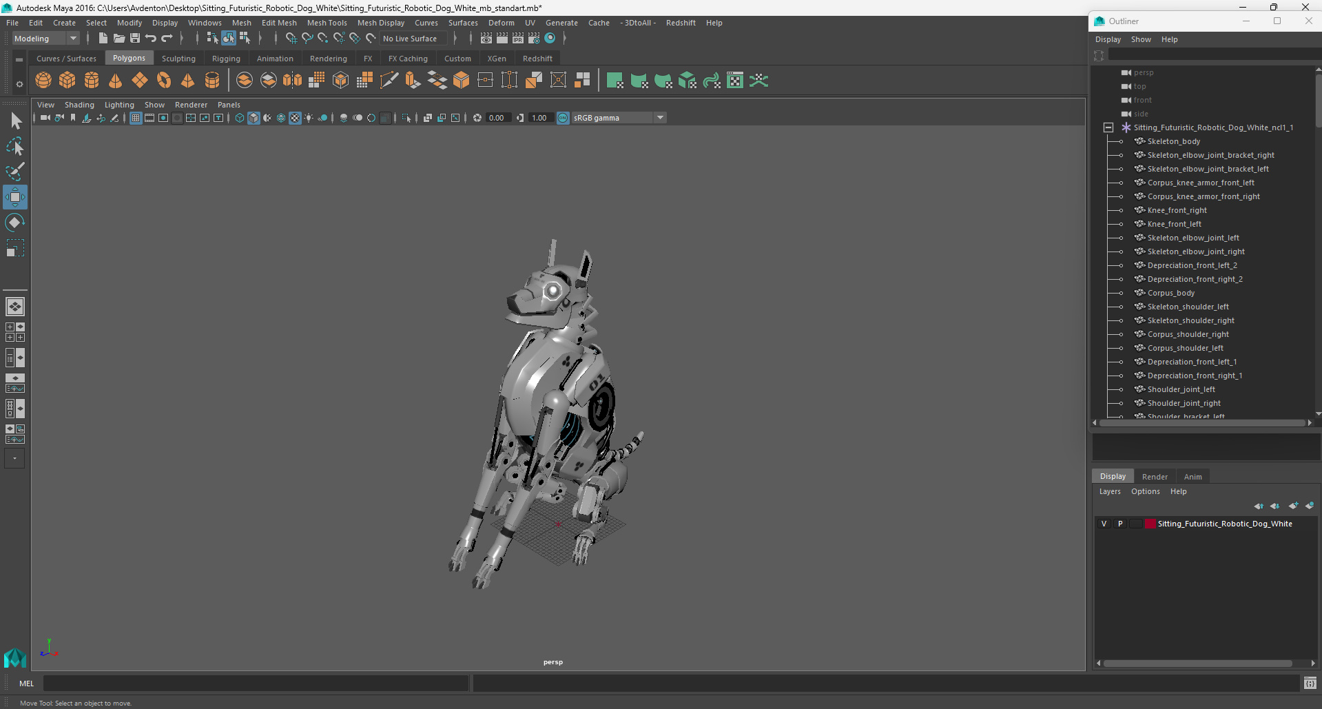 3D Sitting Futuristic Robotic Dog White