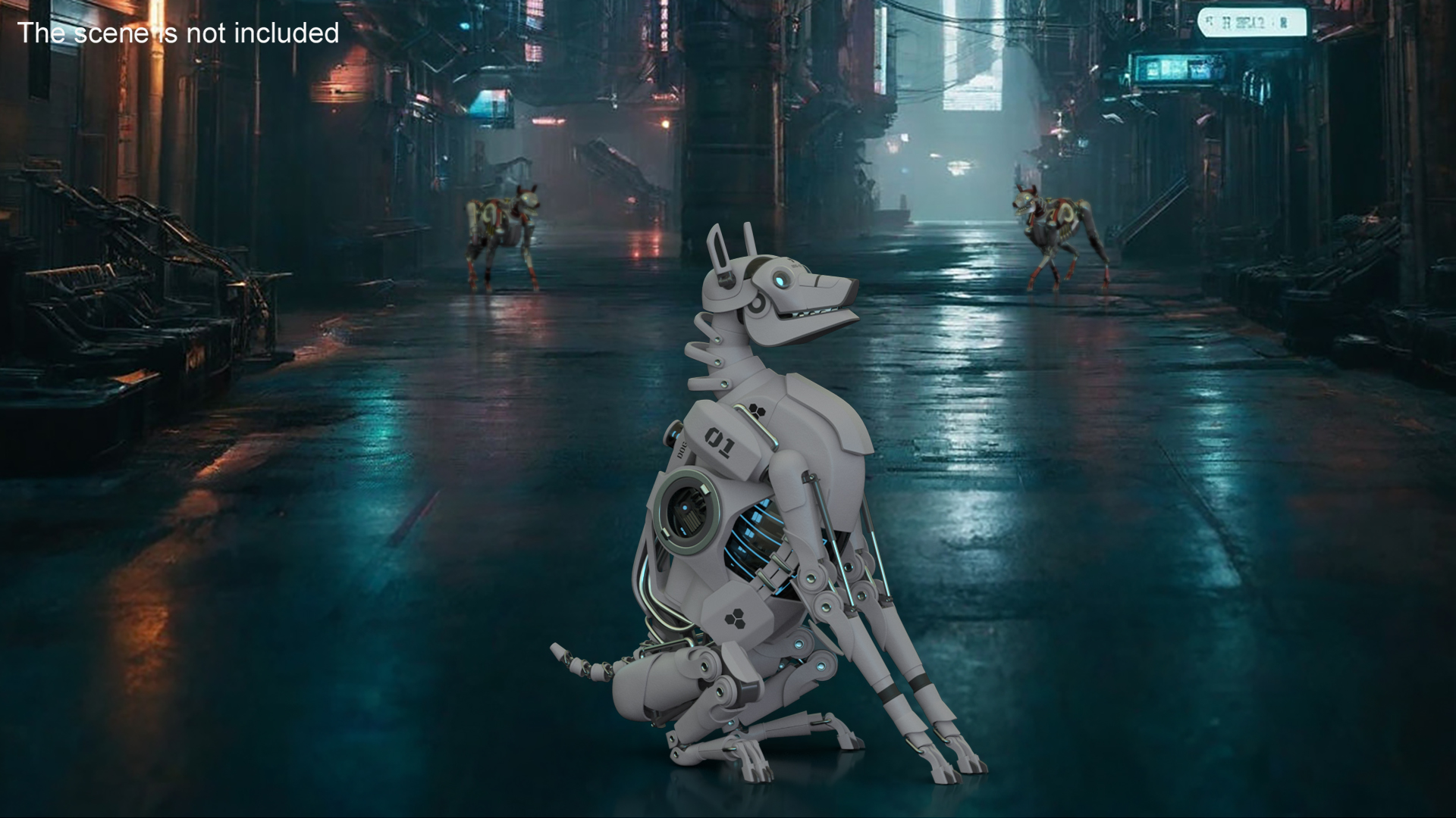 3D Sitting Futuristic Robotic Dog White