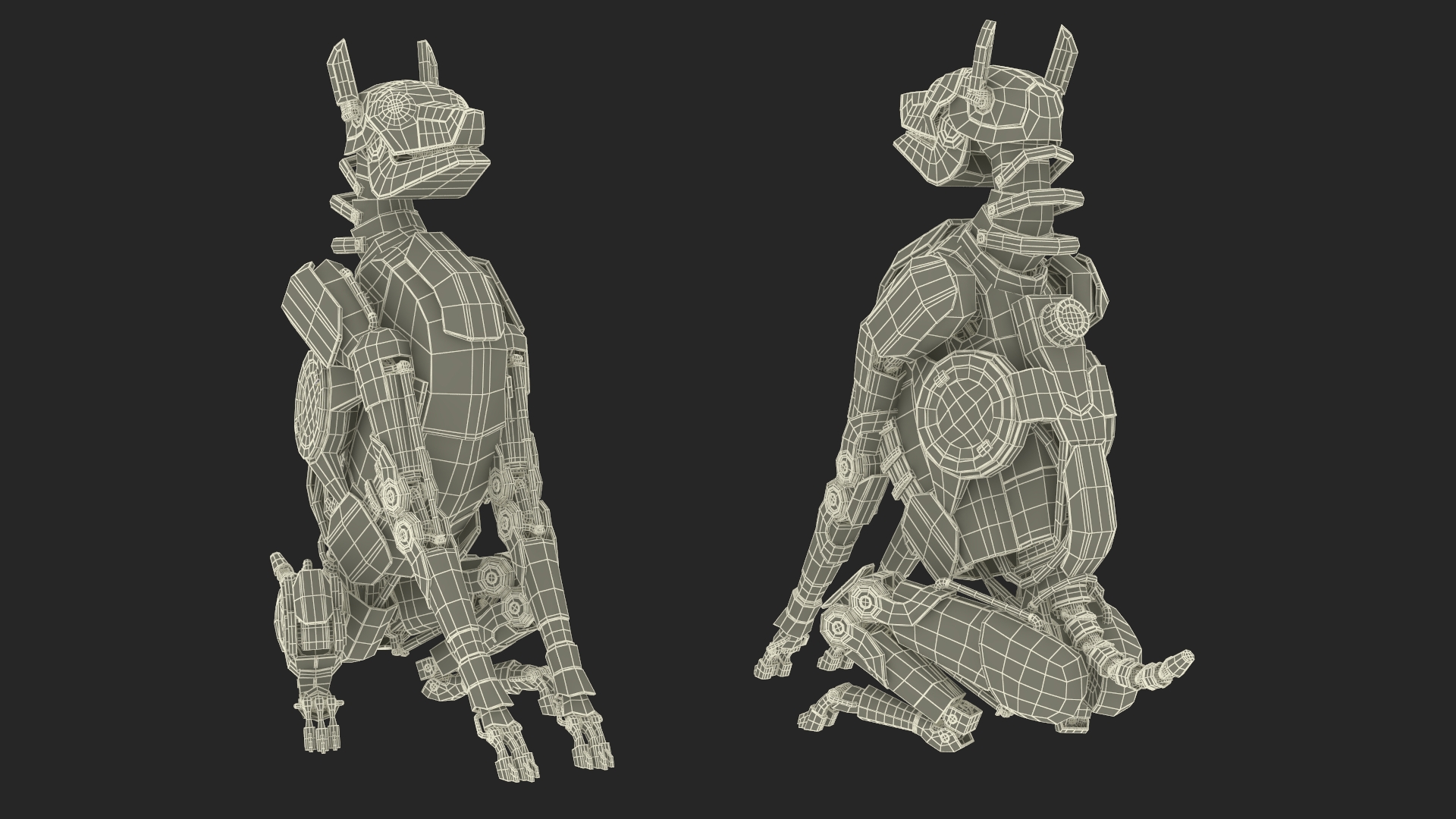 3D Sitting Futuristic Robotic Dog White