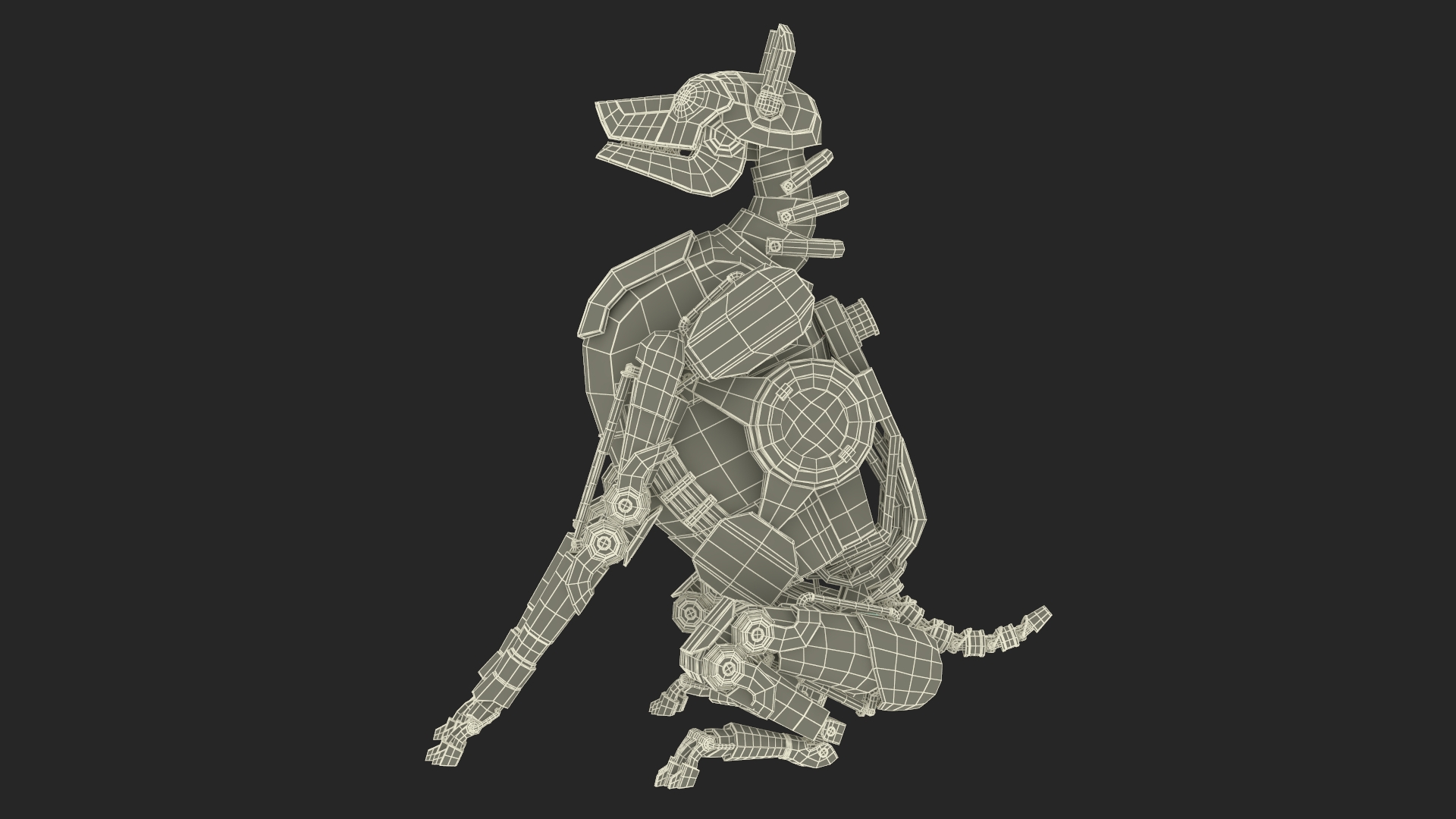 3D Sitting Futuristic Robotic Dog White