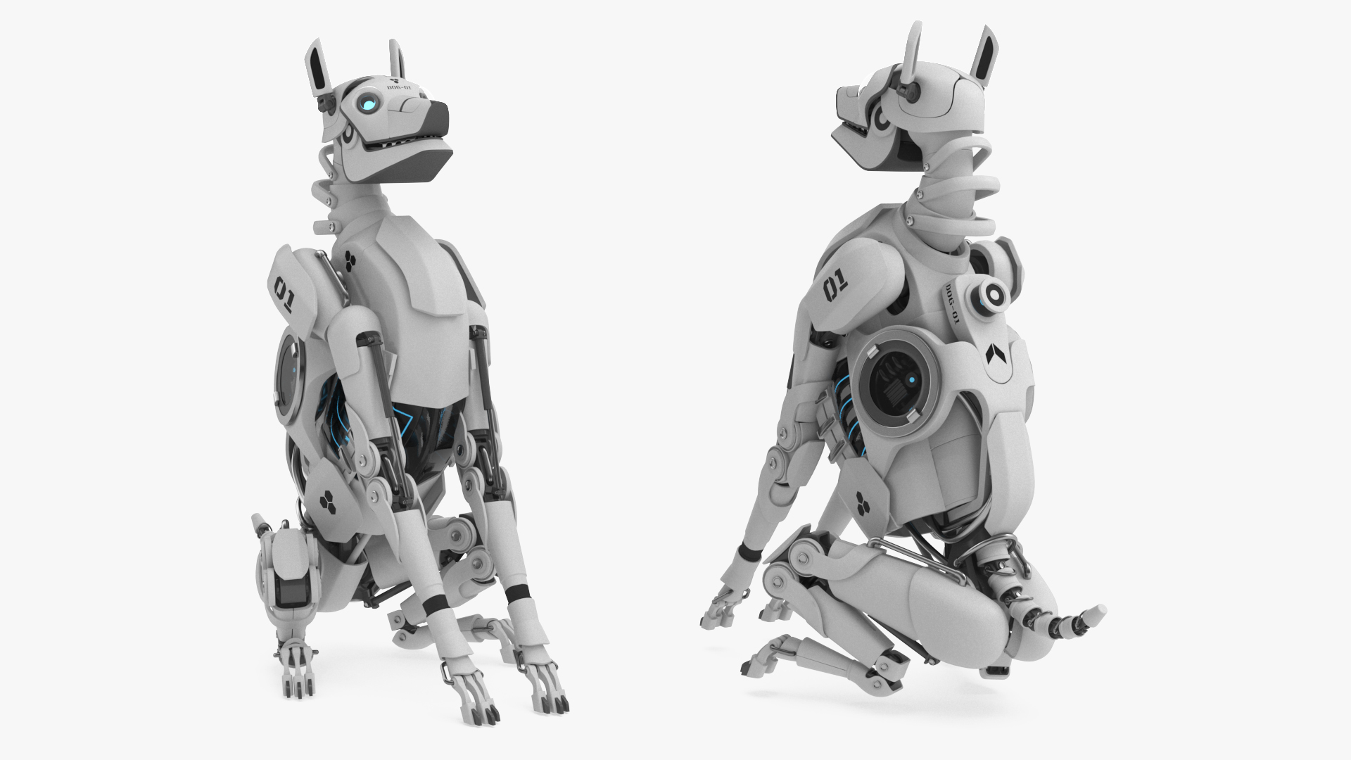 3D Sitting Futuristic Robotic Dog White