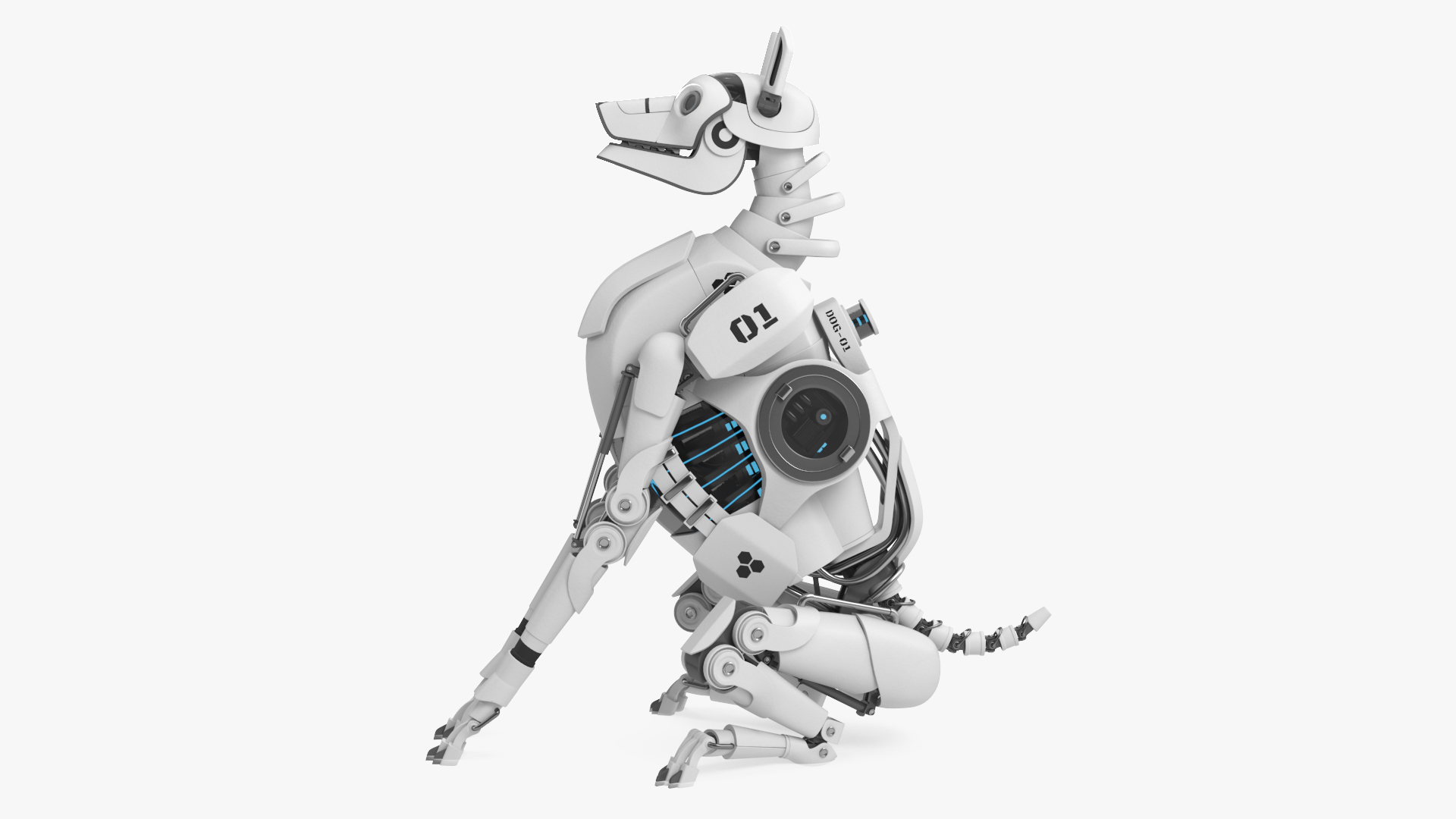 3D Sitting Futuristic Robotic Dog White