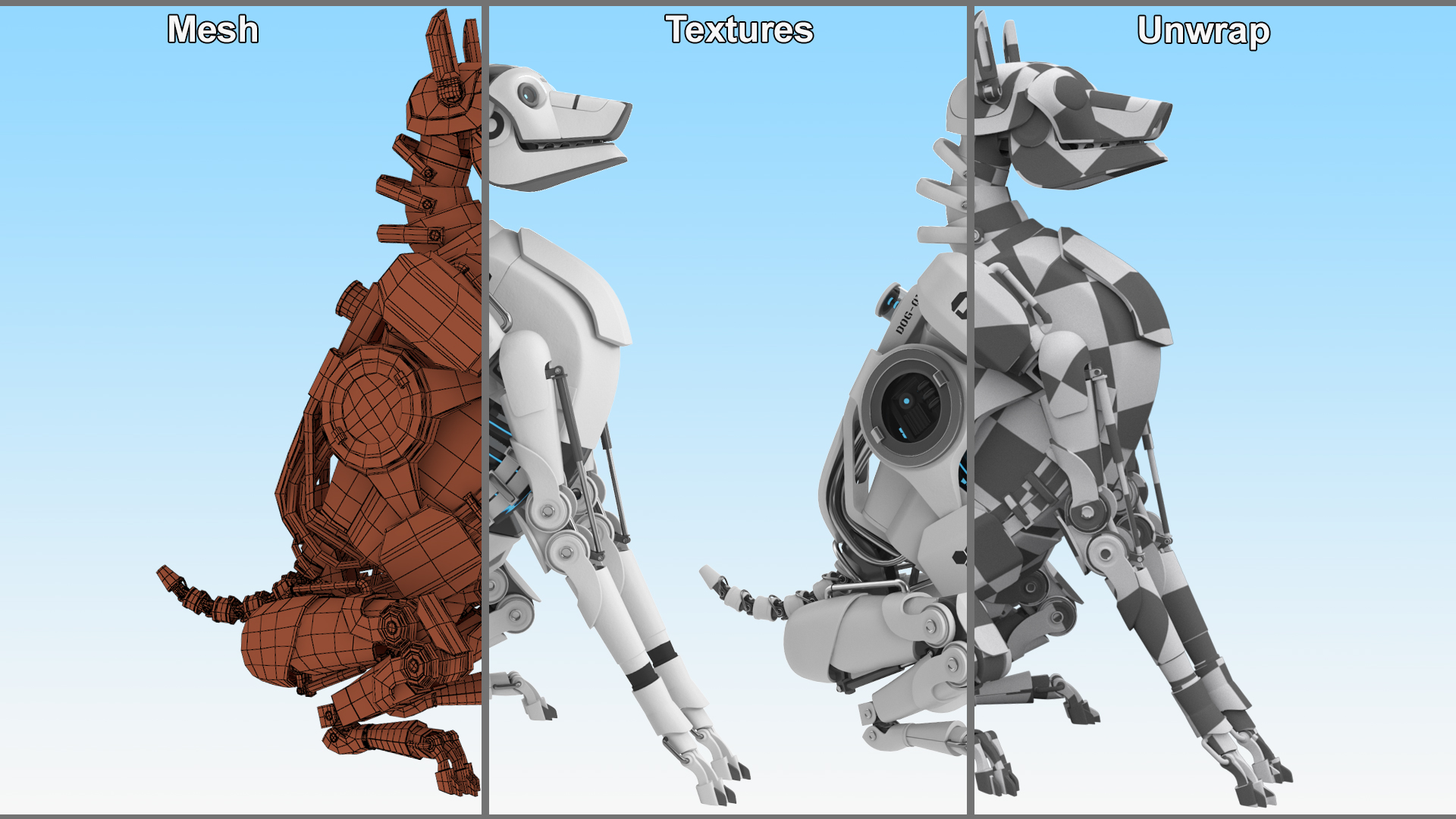 3D Sitting Futuristic Robotic Dog White