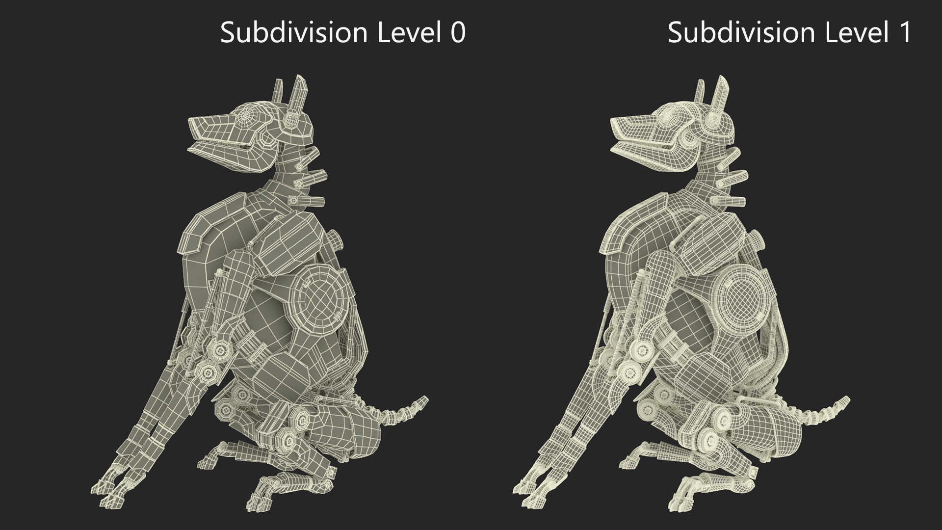 3D Sitting Futuristic Robotic Dog White