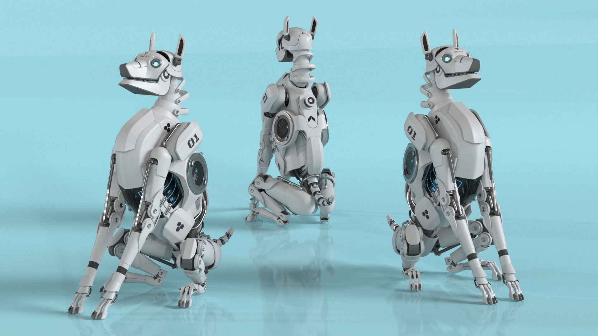 3D Sitting Futuristic Robotic Dog White