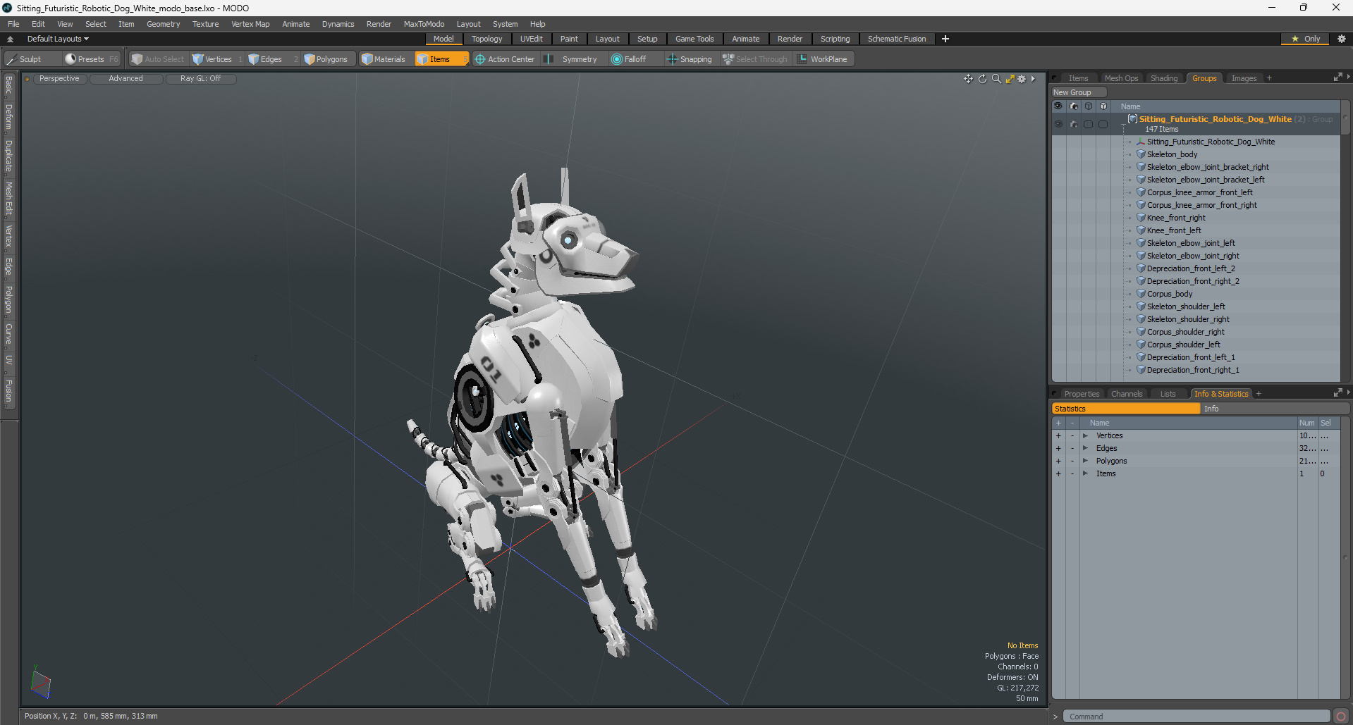 3D Sitting Futuristic Robotic Dog White