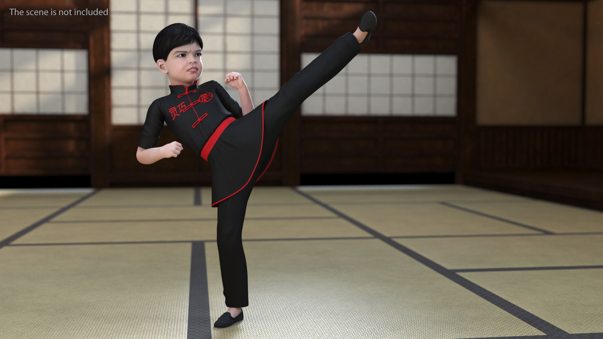 Asian Child Boy in Kimono Rigged 3D