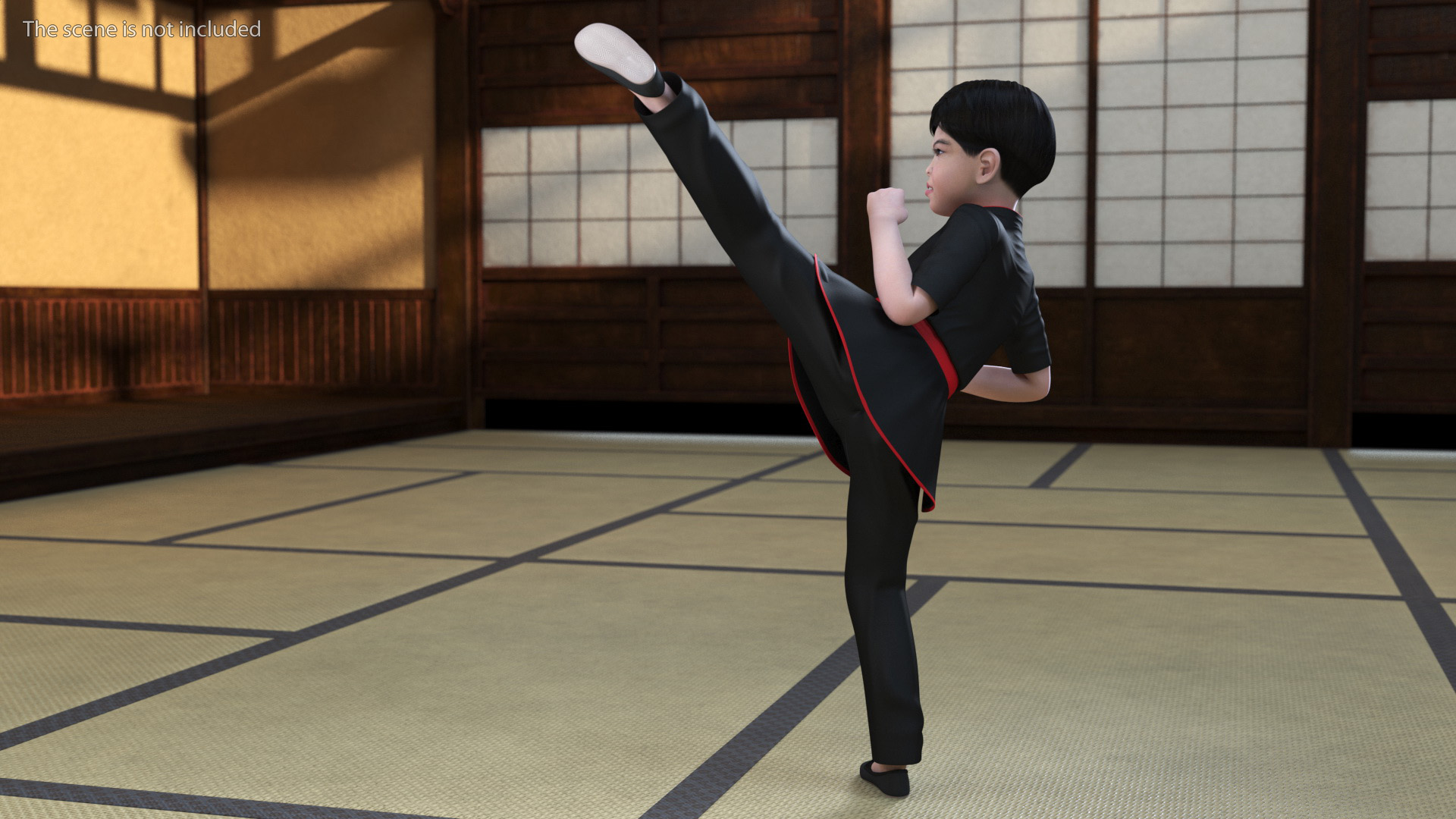Asian Child Boy in Kimono Rigged 3D