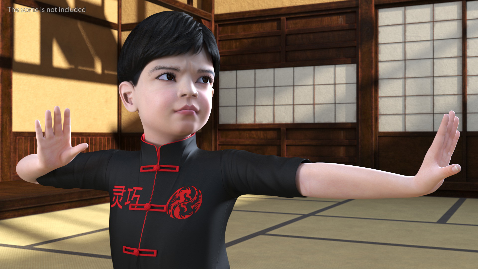 Asian Child Boy in Kimono Rigged 3D