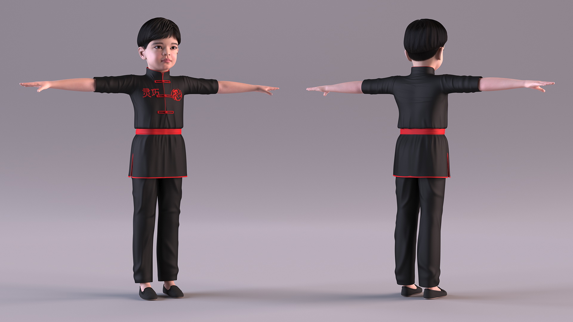 Asian Child Boy in Kimono Rigged 3D