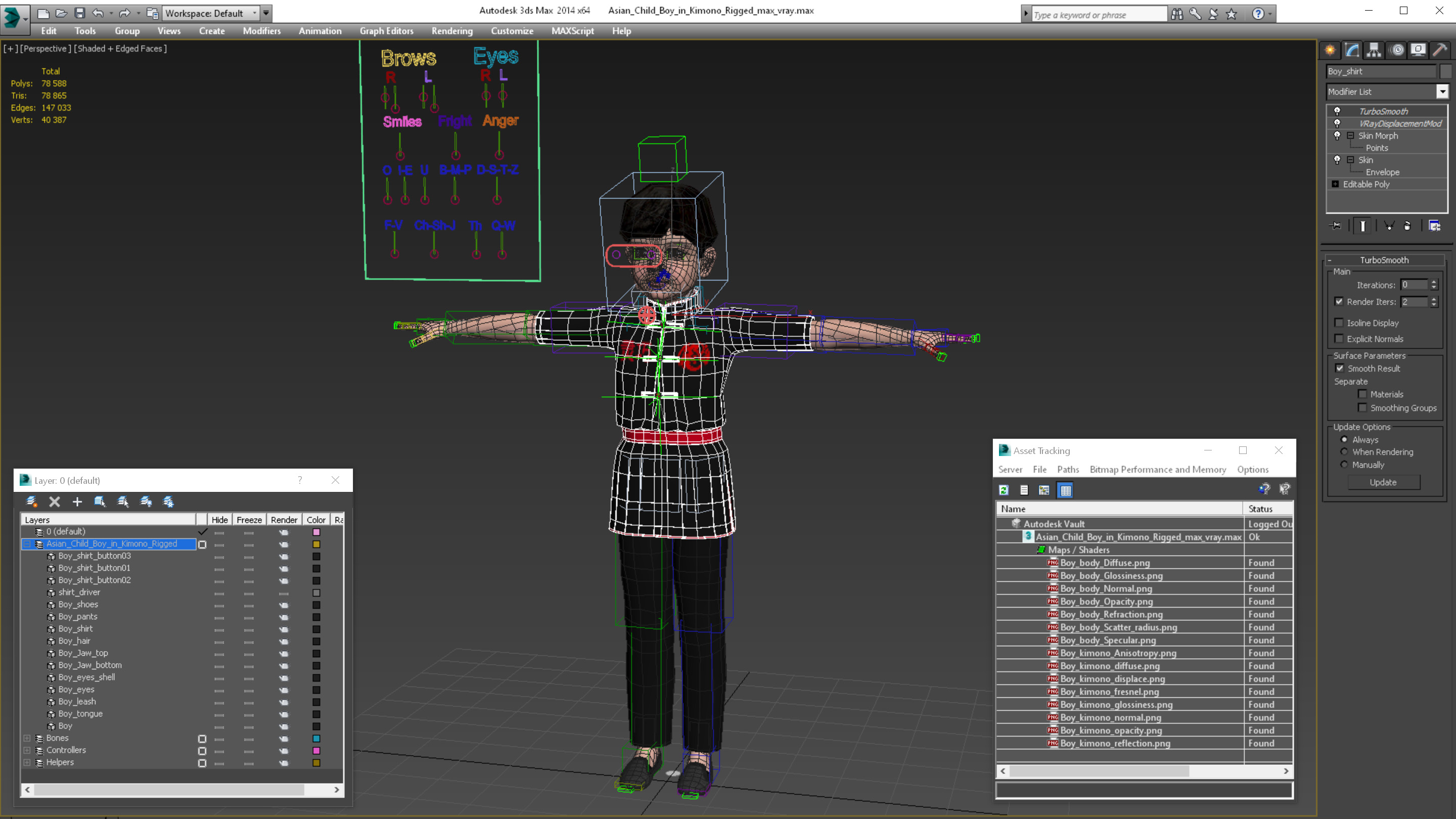 Asian Child Boy in Kimono Rigged 3D