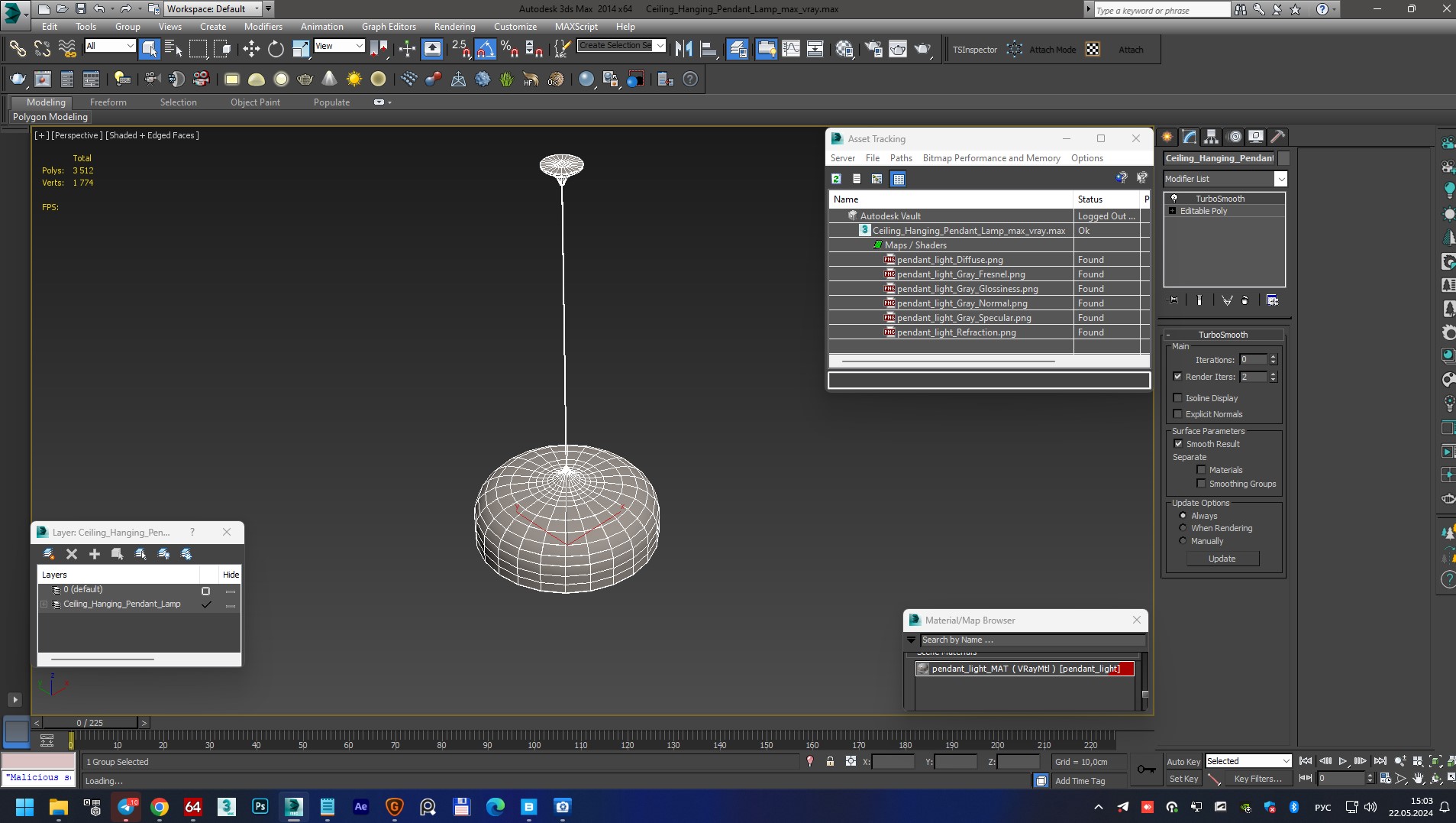 3D Ceiling Hanging Pendant Lamp model