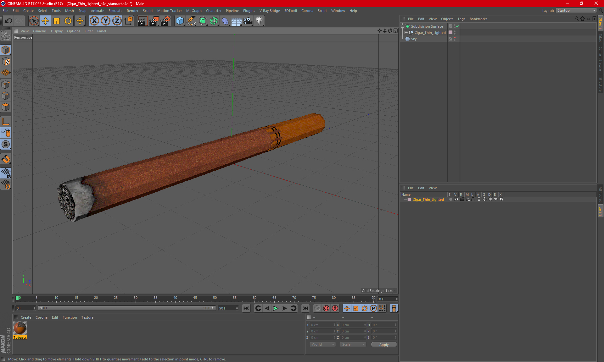 3D Cigar Thin Lighted model