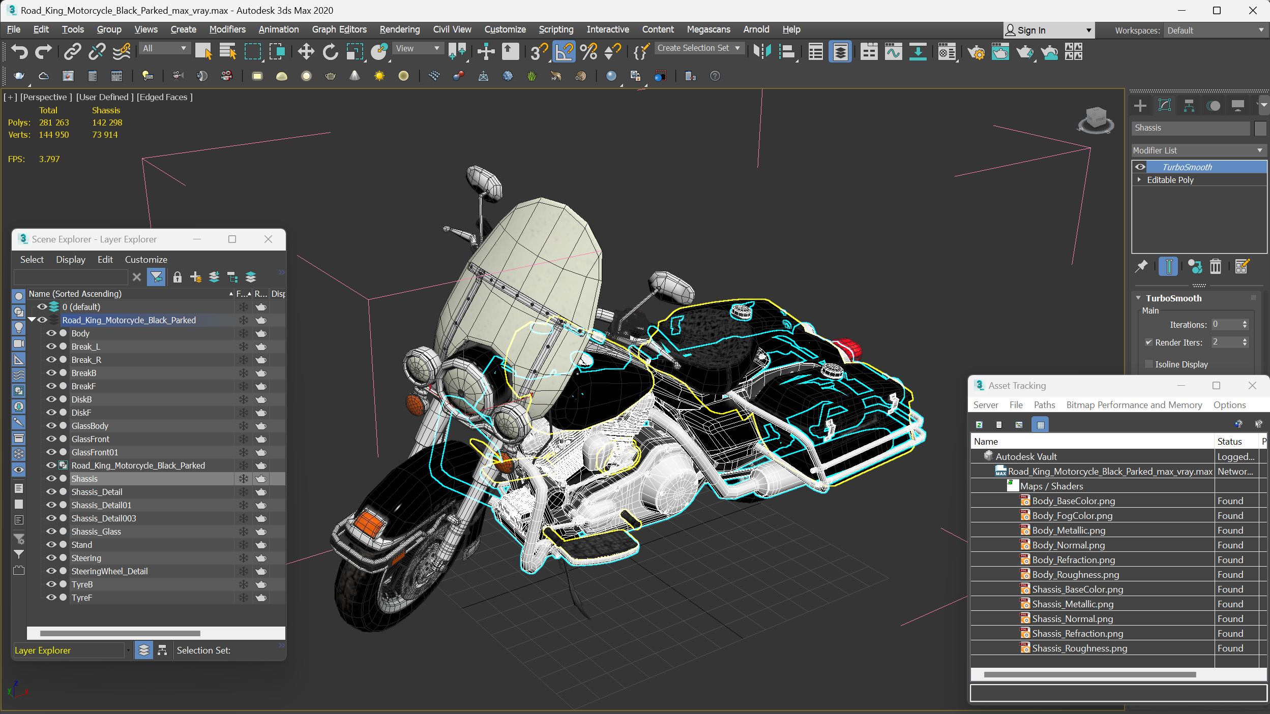 3D Road King Motorcycle Black Parked model