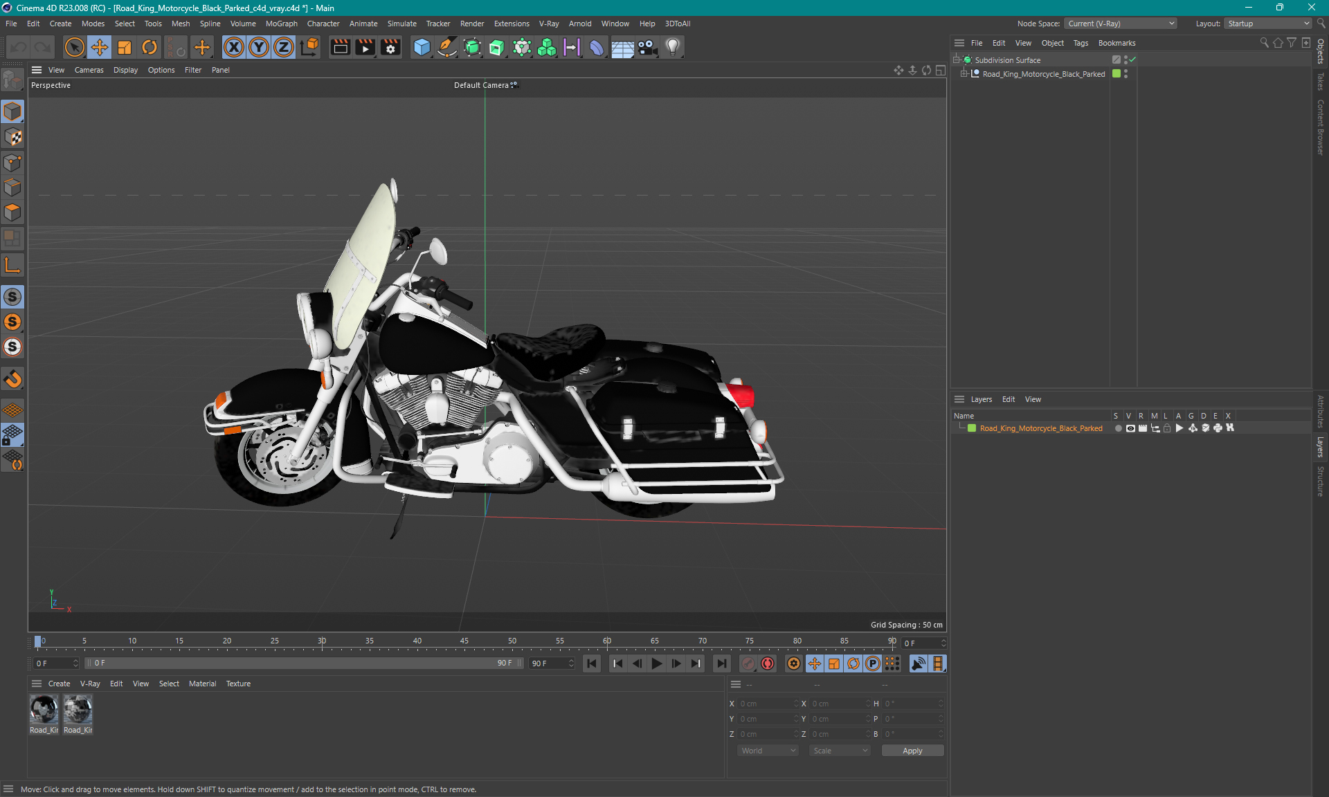 3D Road King Motorcycle Black Parked model