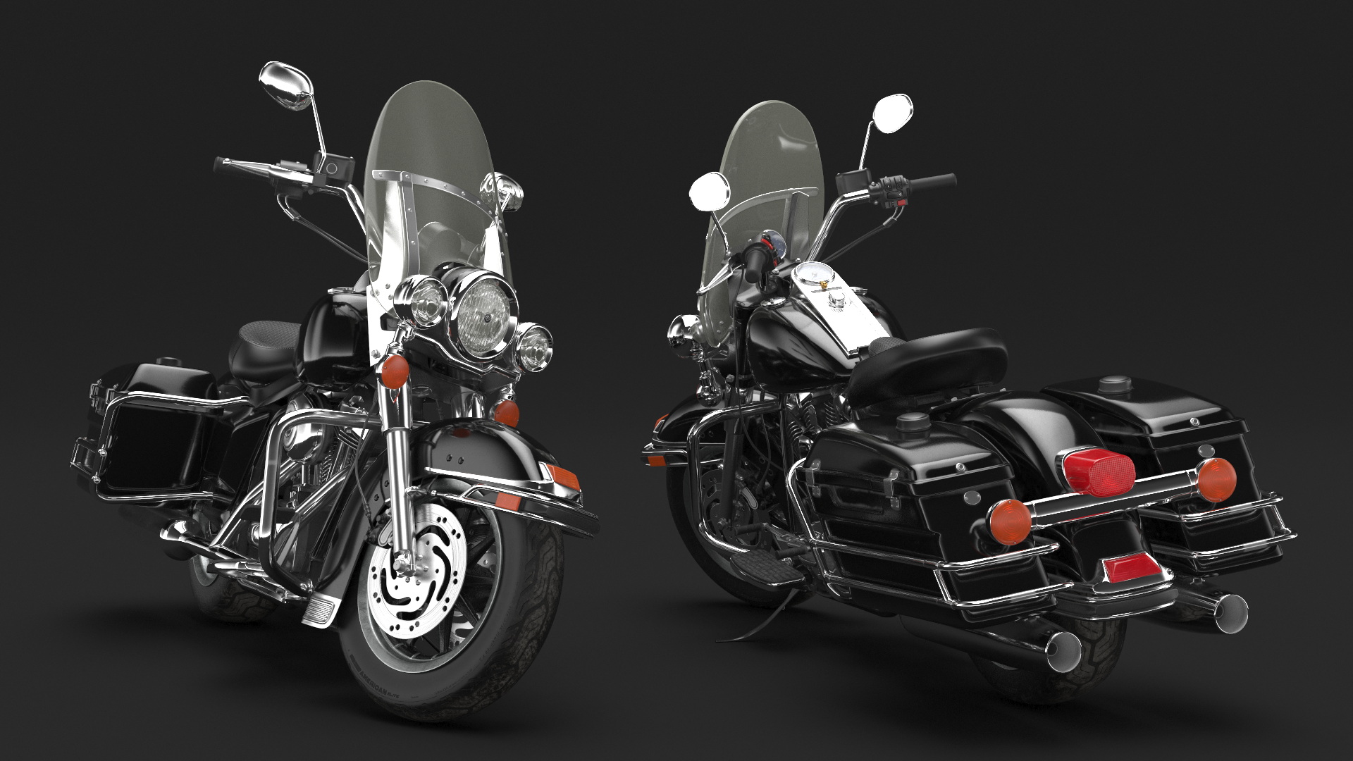 3D Road King Motorcycle Black Parked model