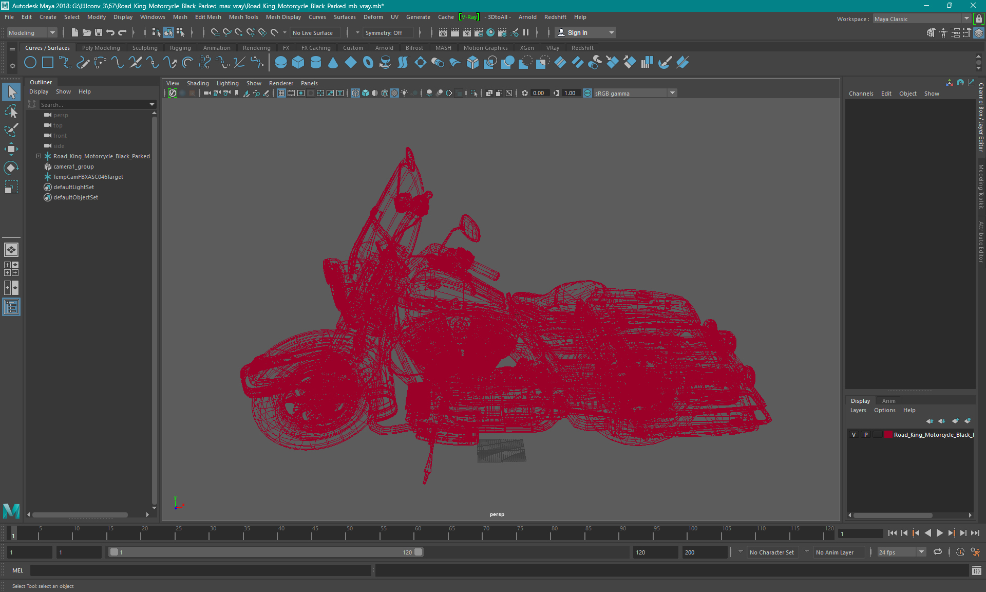 3D Road King Motorcycle Black Parked model