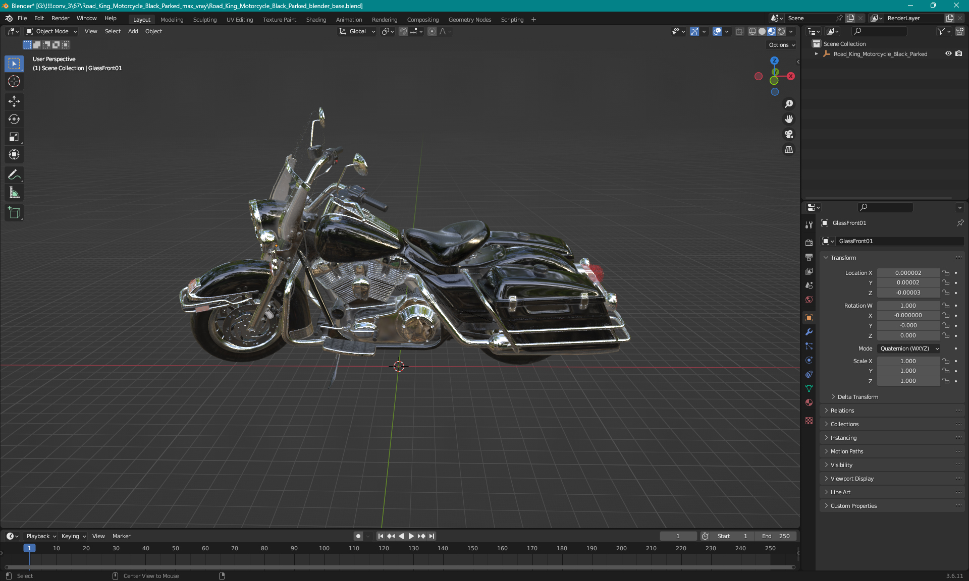 3D Road King Motorcycle Black Parked model