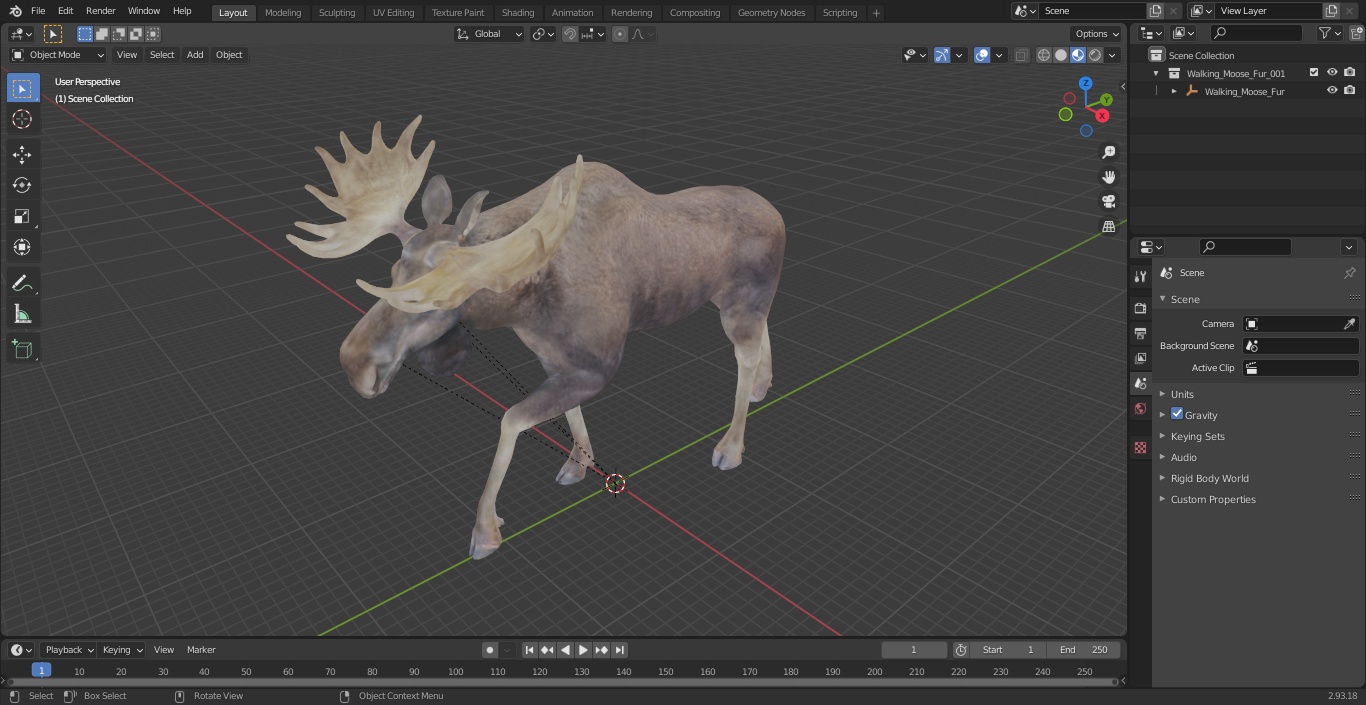 3D Alces Alces Walking No Fur