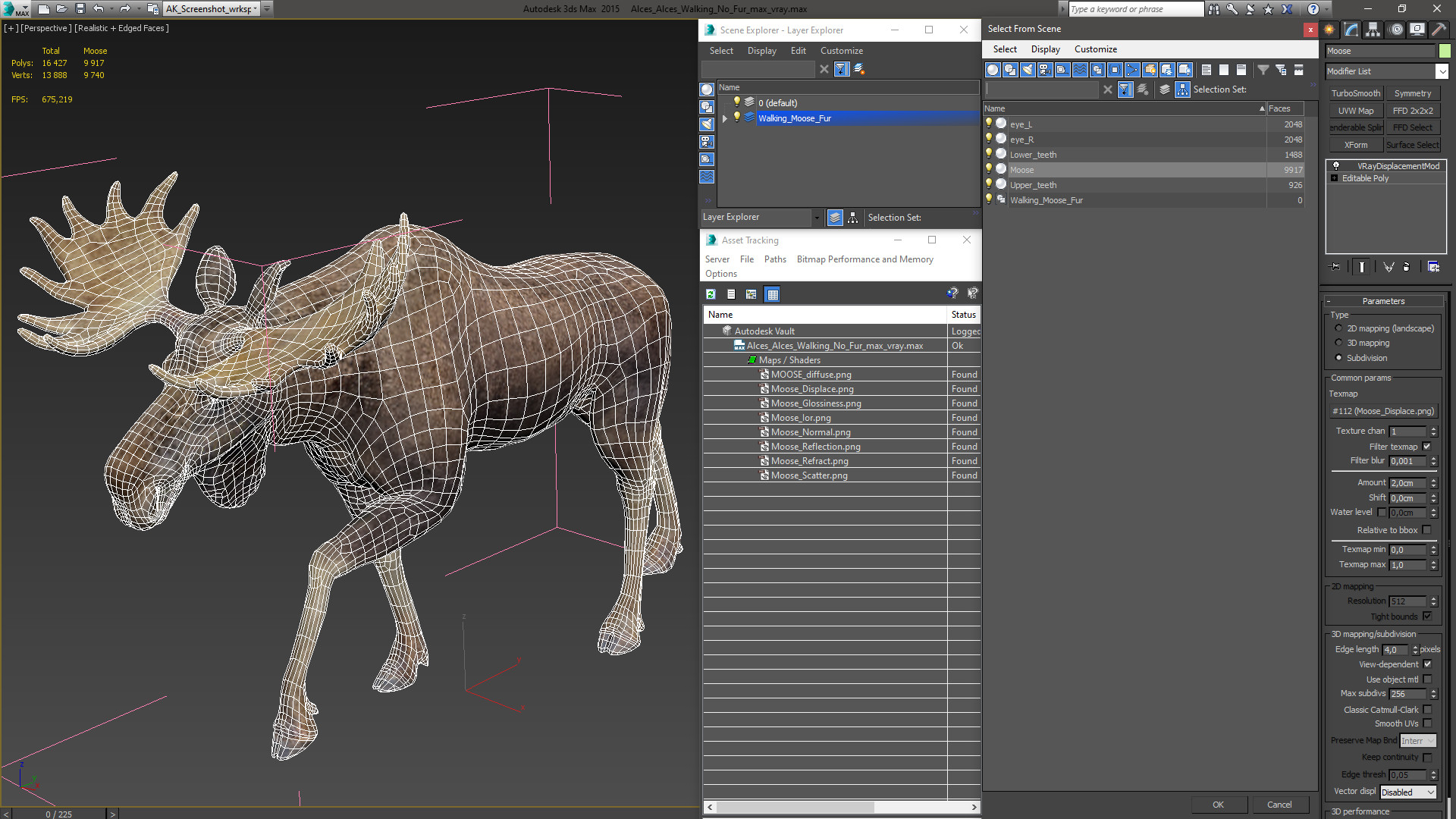 3D Alces Alces Walking No Fur