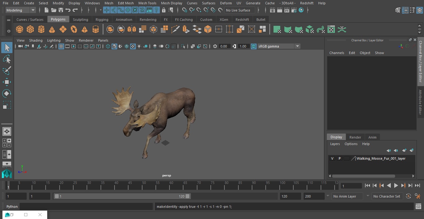 3D Alces Alces Walking No Fur