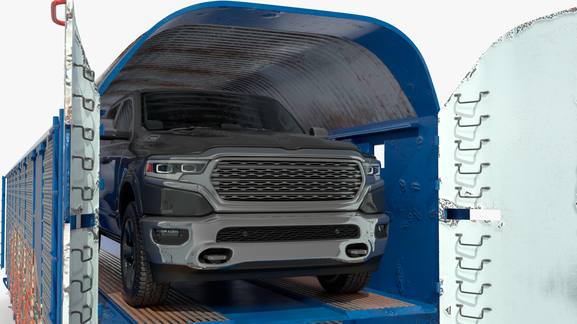 Graffiti Covered Freight Train Car with SUVs 3D model