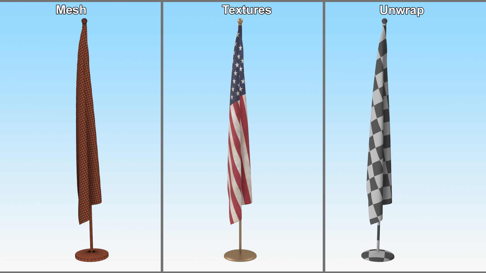 3D model Indoor American Flag
