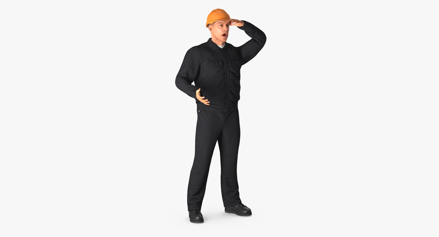 3D Worker With Hardhat Rigged