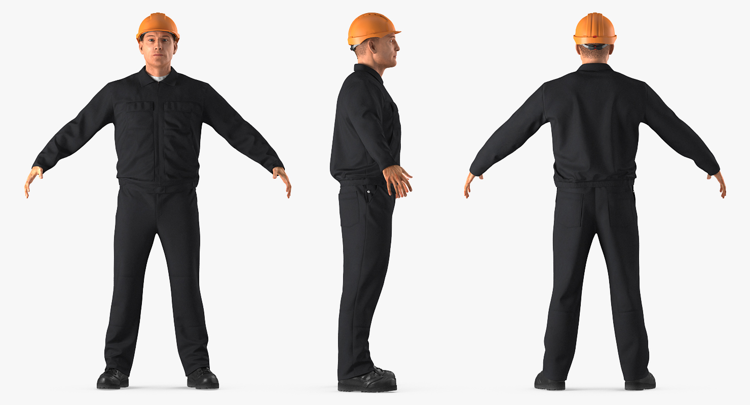 3D Worker With Hardhat Rigged