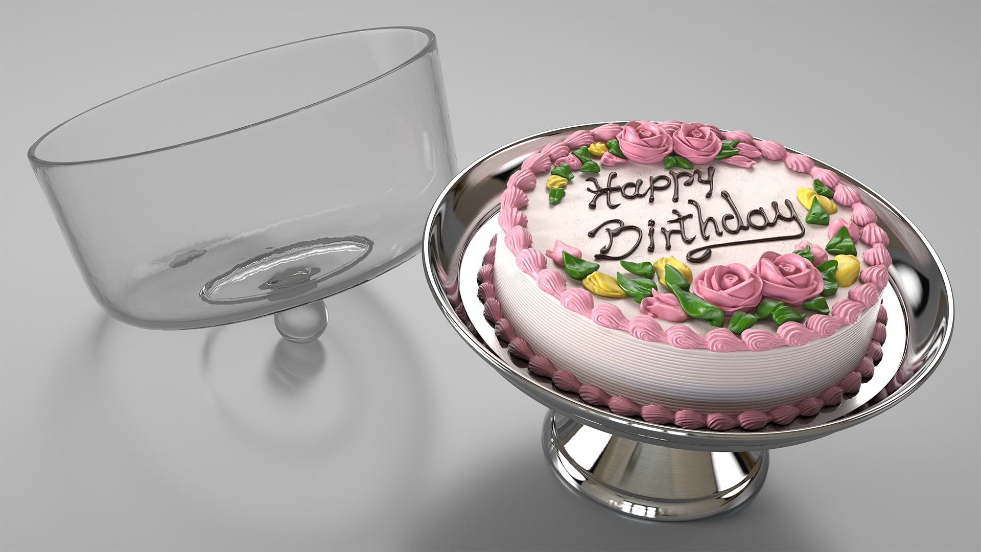 3D model Cake Stand Metal with Birthday Cake
