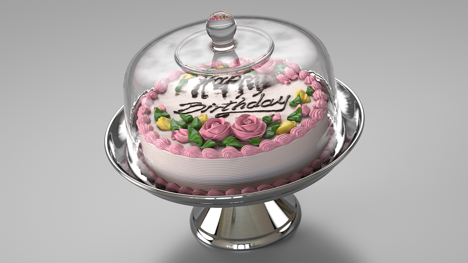 3D model Cake Stand Metal with Birthday Cake