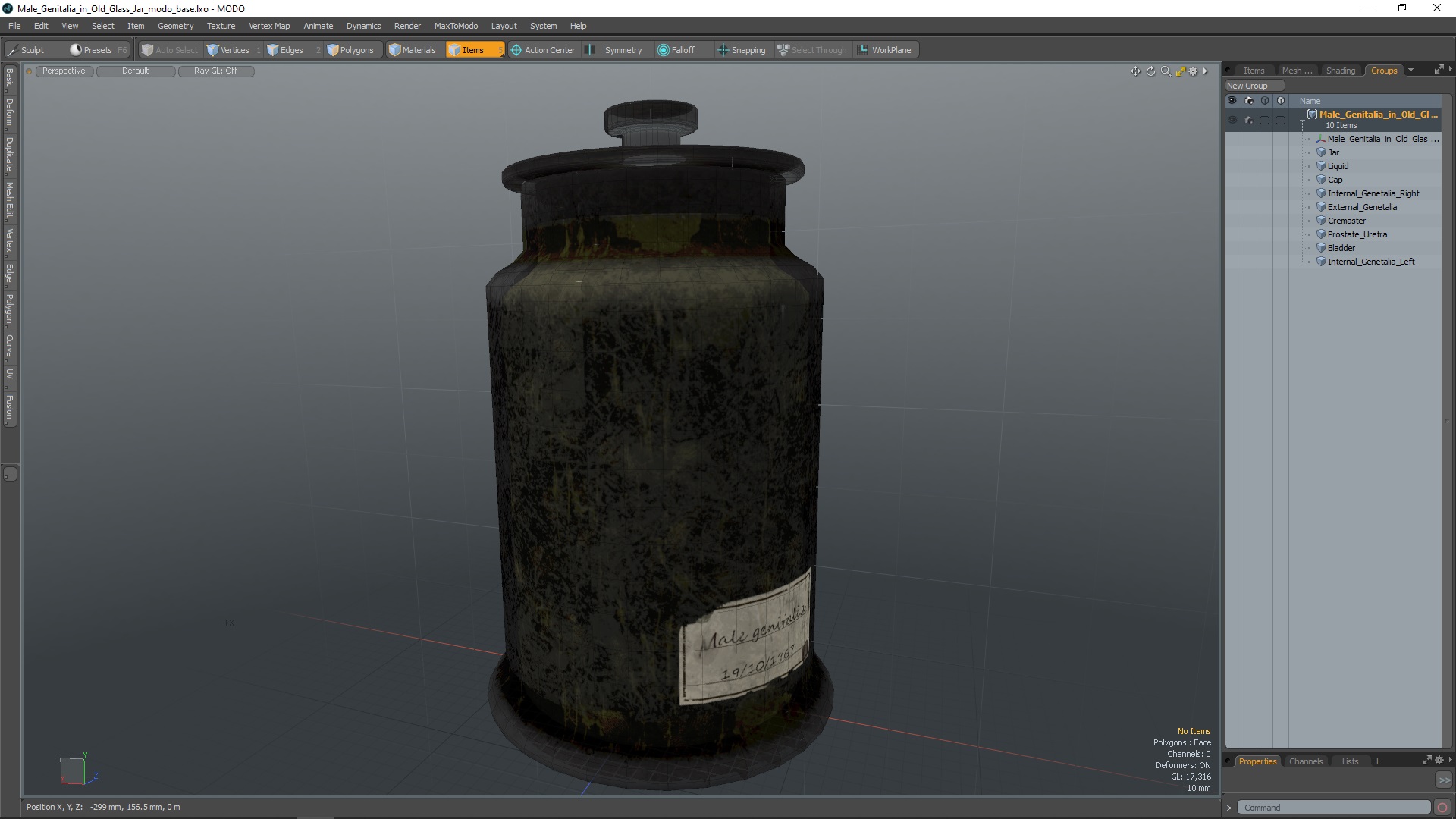 3D Male Genitalia in Old Glass Jar