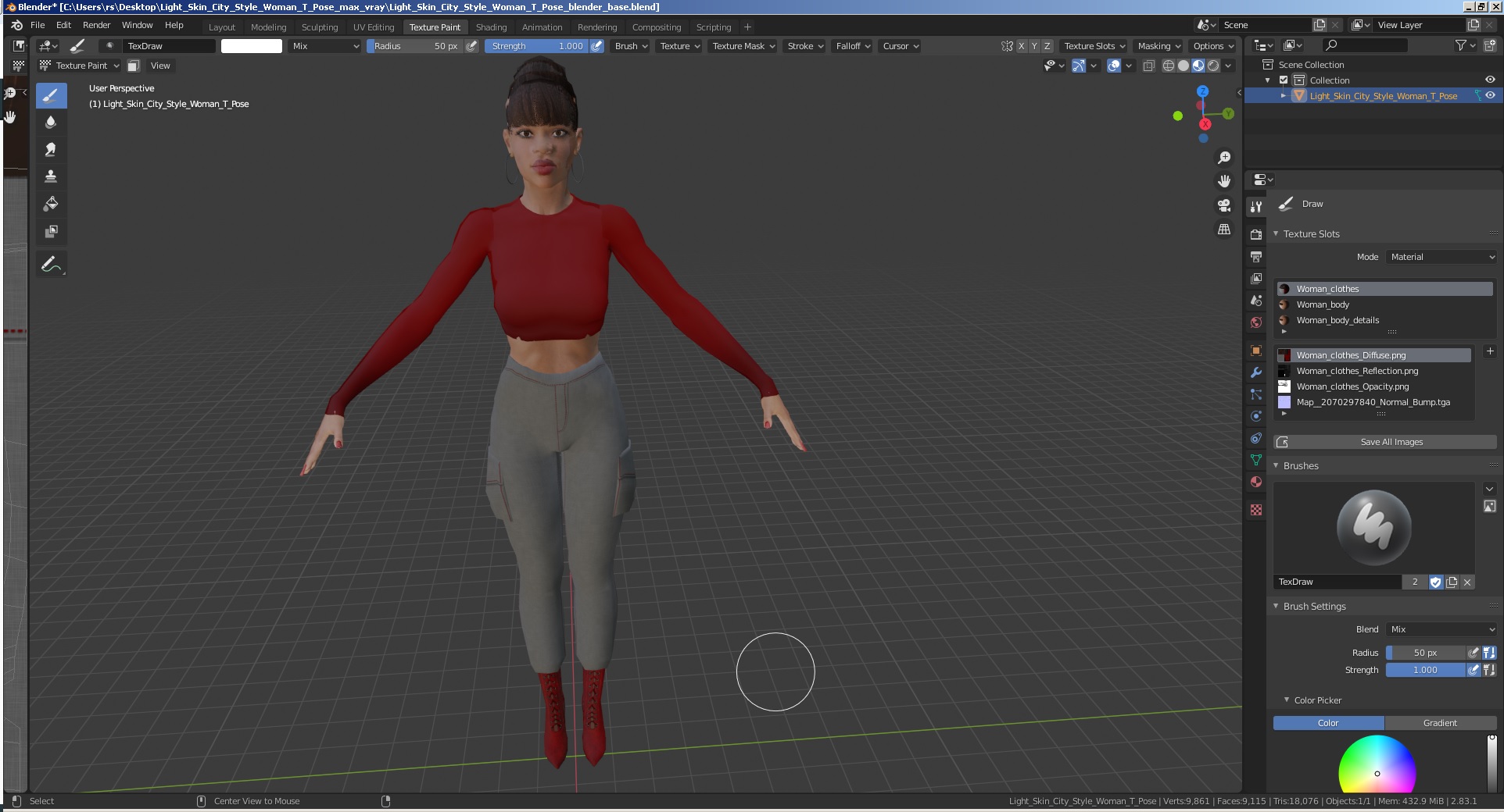 Light Skin City Style Woman T Pose 3D model