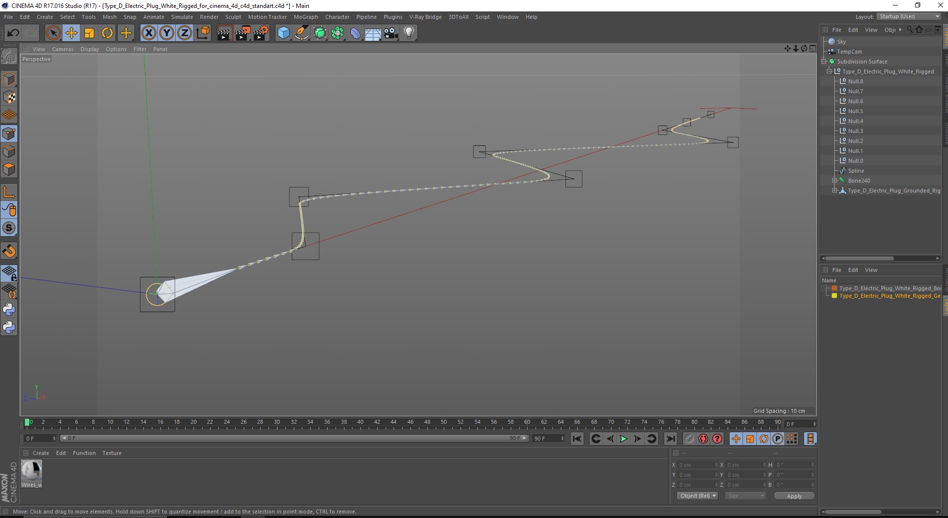 Type D Electric Plug White Rigged for Cinema 4D 3D