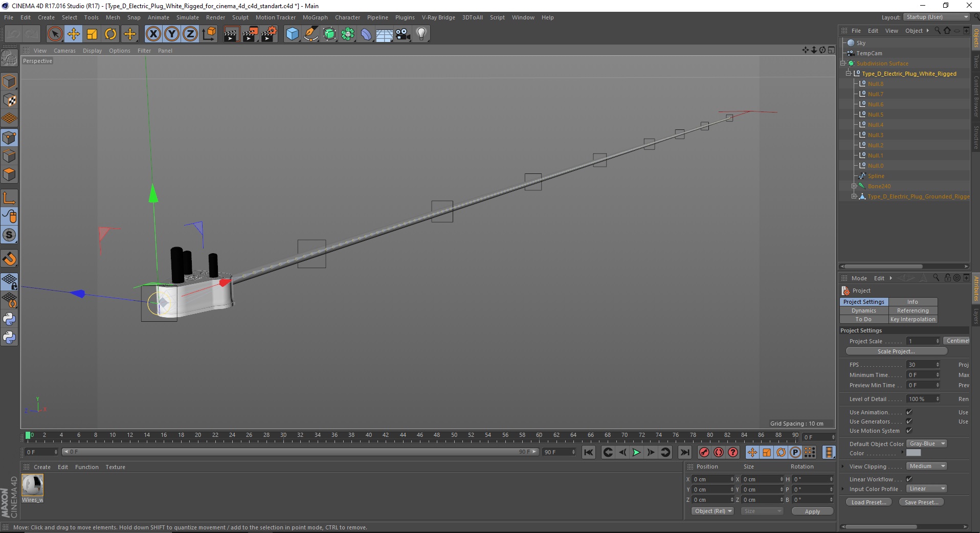 Type D Electric Plug White Rigged for Cinema 4D 3D