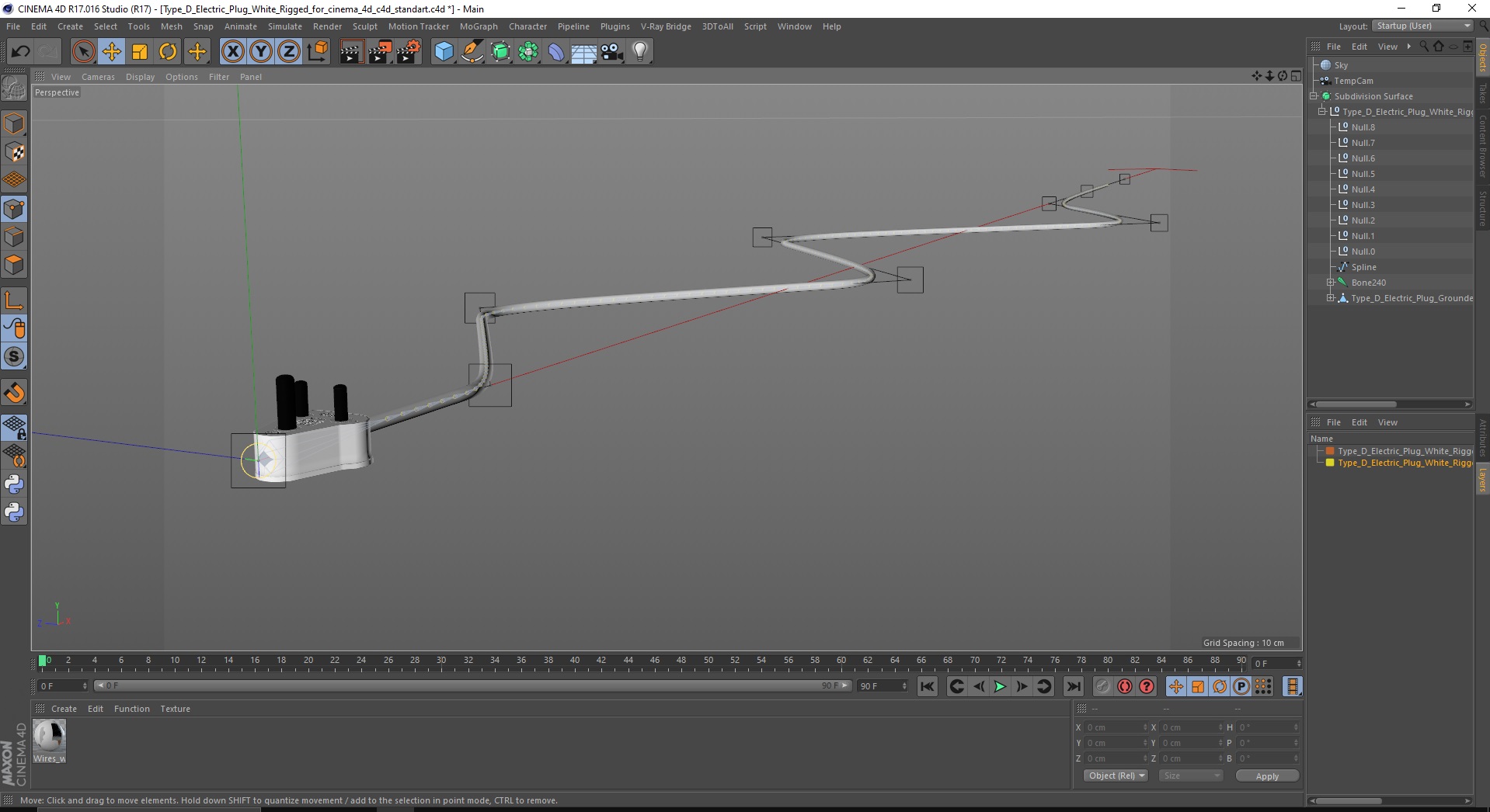 Type D Electric Plug White Rigged for Cinema 4D 3D