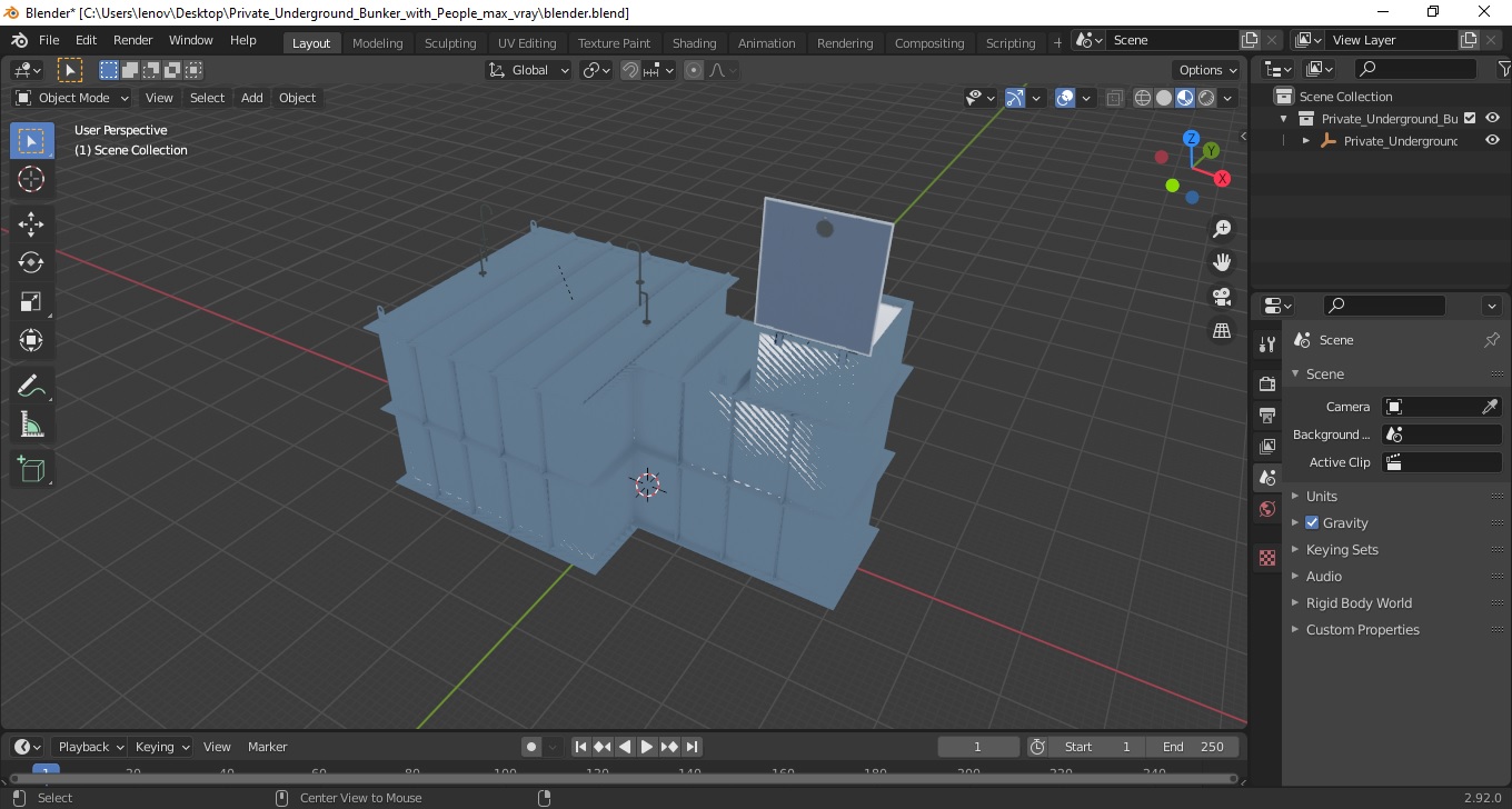 3D Private Underground Bunker with People model