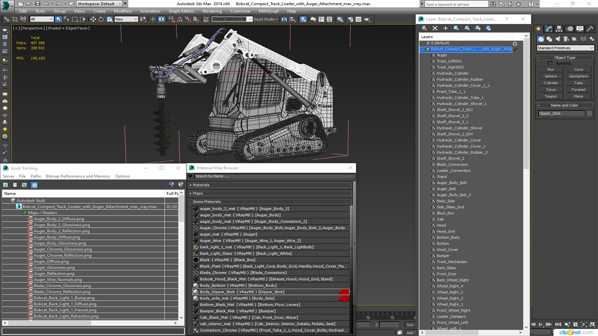 Bobcat Compact Track Loader with Auger Attachment 3D model