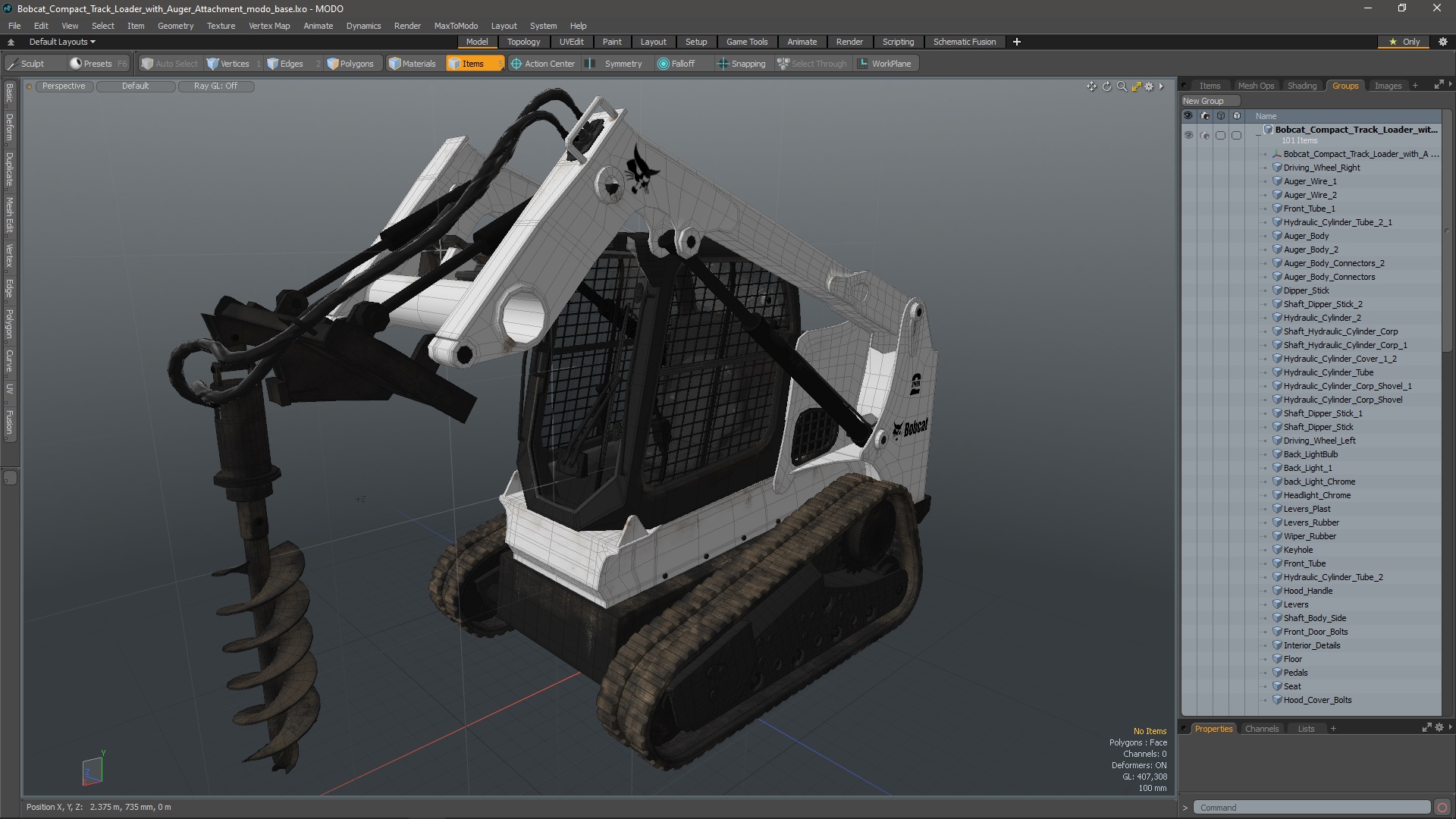 Bobcat Compact Track Loader with Auger Attachment 3D model
