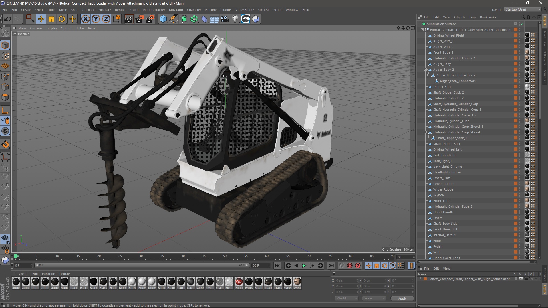 Bobcat Compact Track Loader with Auger Attachment 3D model