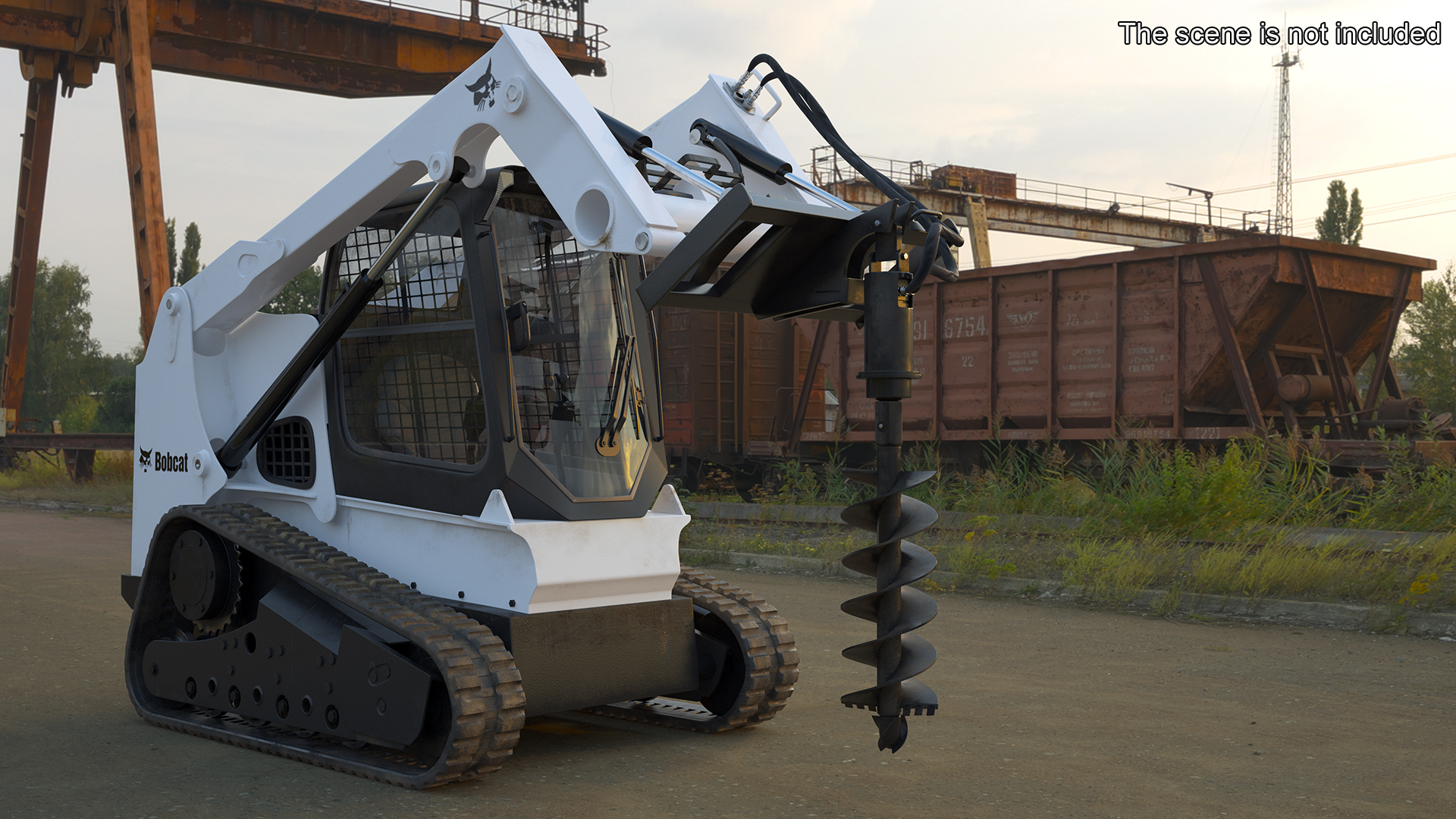 Bobcat Compact Track Loader with Auger Attachment 3D model